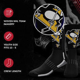 Pittsburgh Penguins Youth NHL Zoom Curve Team Crew Socks - Black