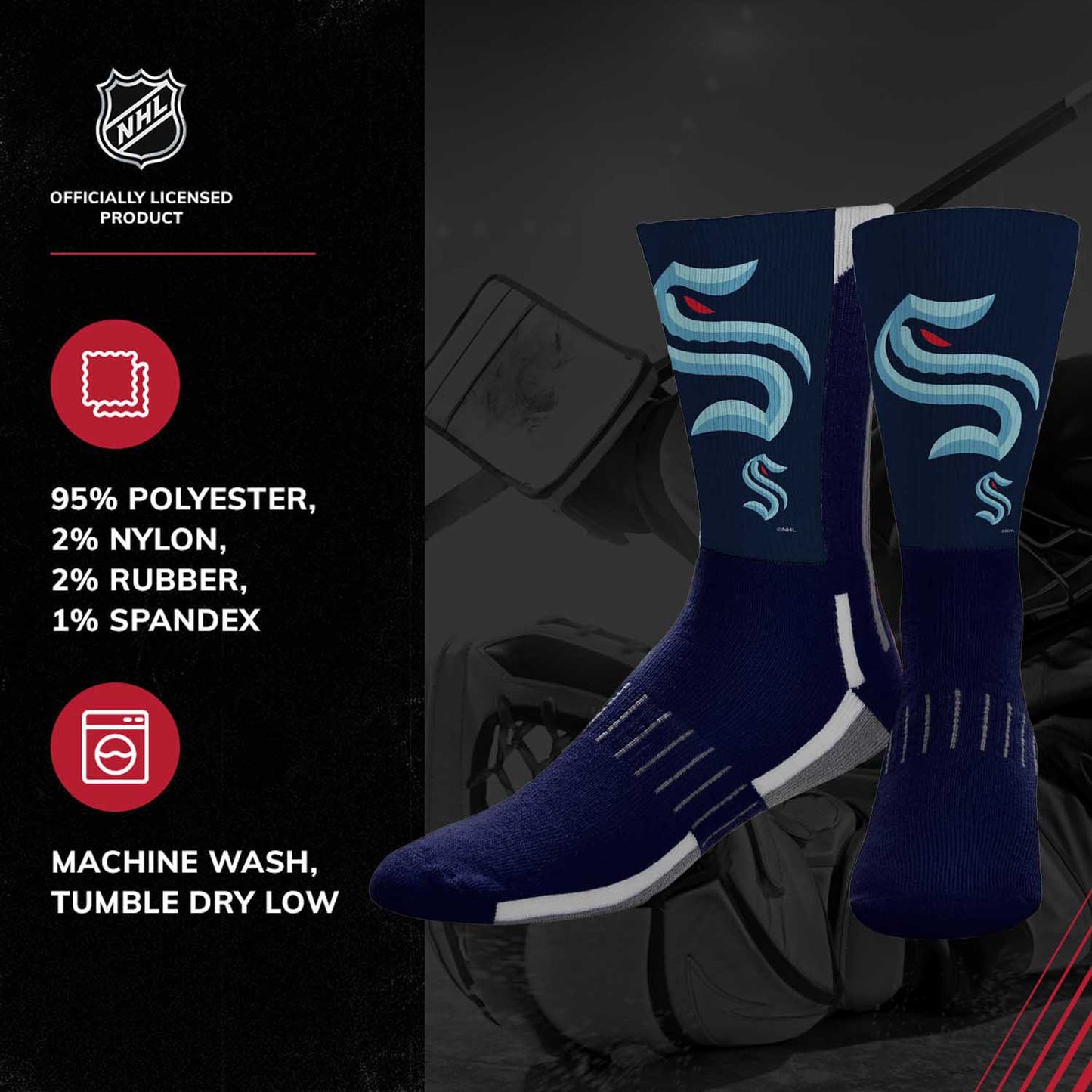 Seattle Kraken Adult NHL Zoom Curve Team Crew Socks - Navy