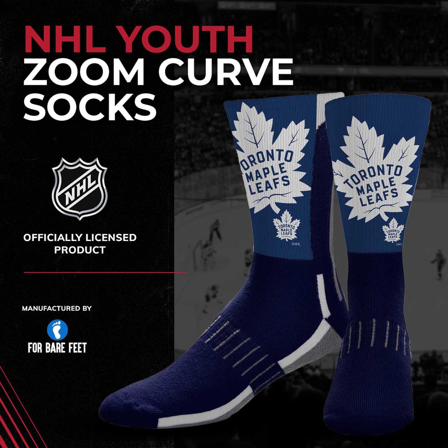 Toronto Maple Leafs Youth NHL Zoom Curve Team Crew Socks - Navy
