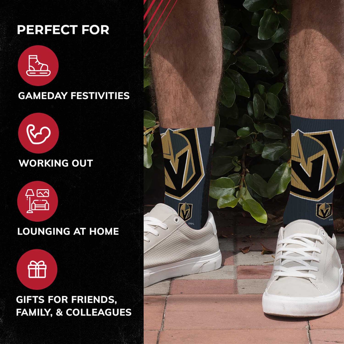 Las Vegas Golden Knights Adult NHL Zoom Curve Team Crew Socks - Black