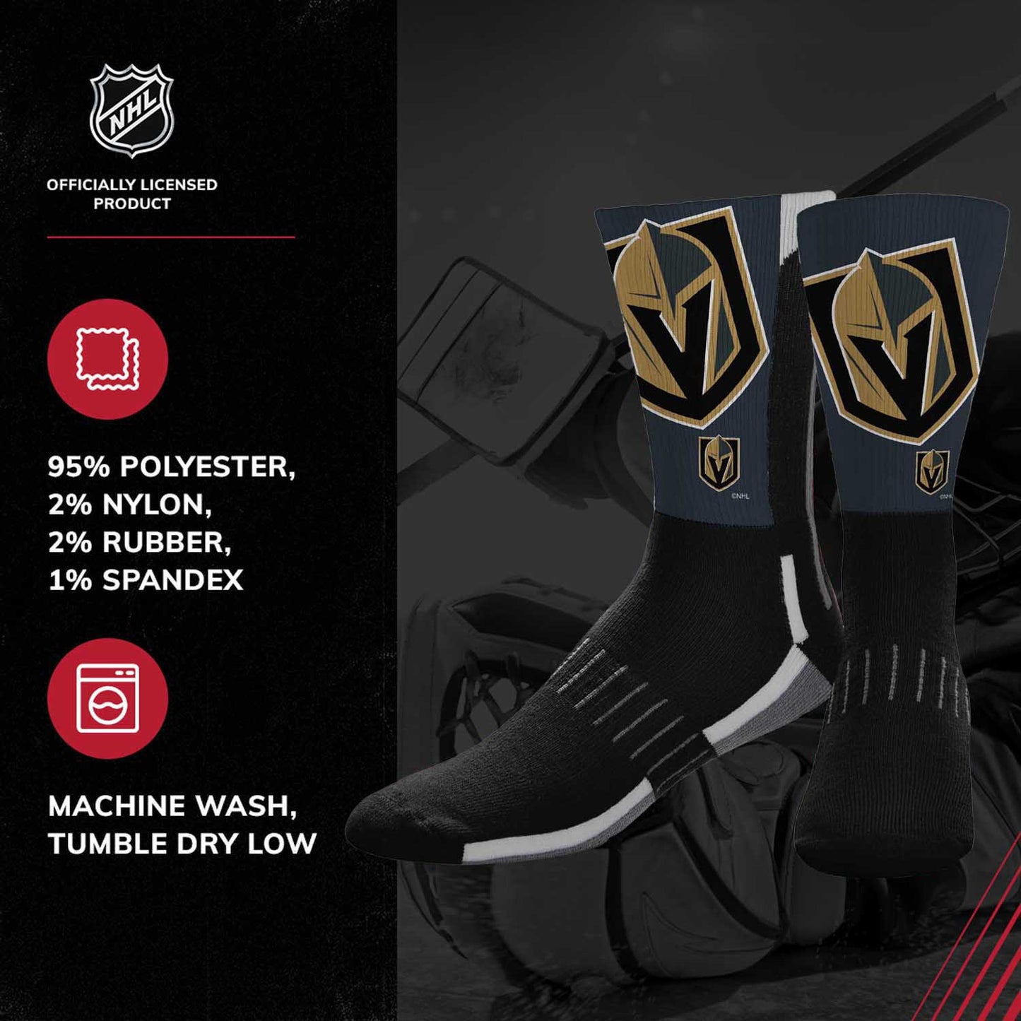 Las Vegas Golden Knights Adult NHL Zoom Curve Team Crew Socks - Black