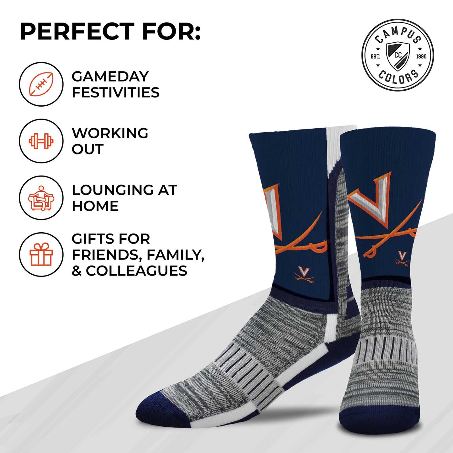 Virginia Cavaliers NCAA Adult State and University Crew Socks - Navy