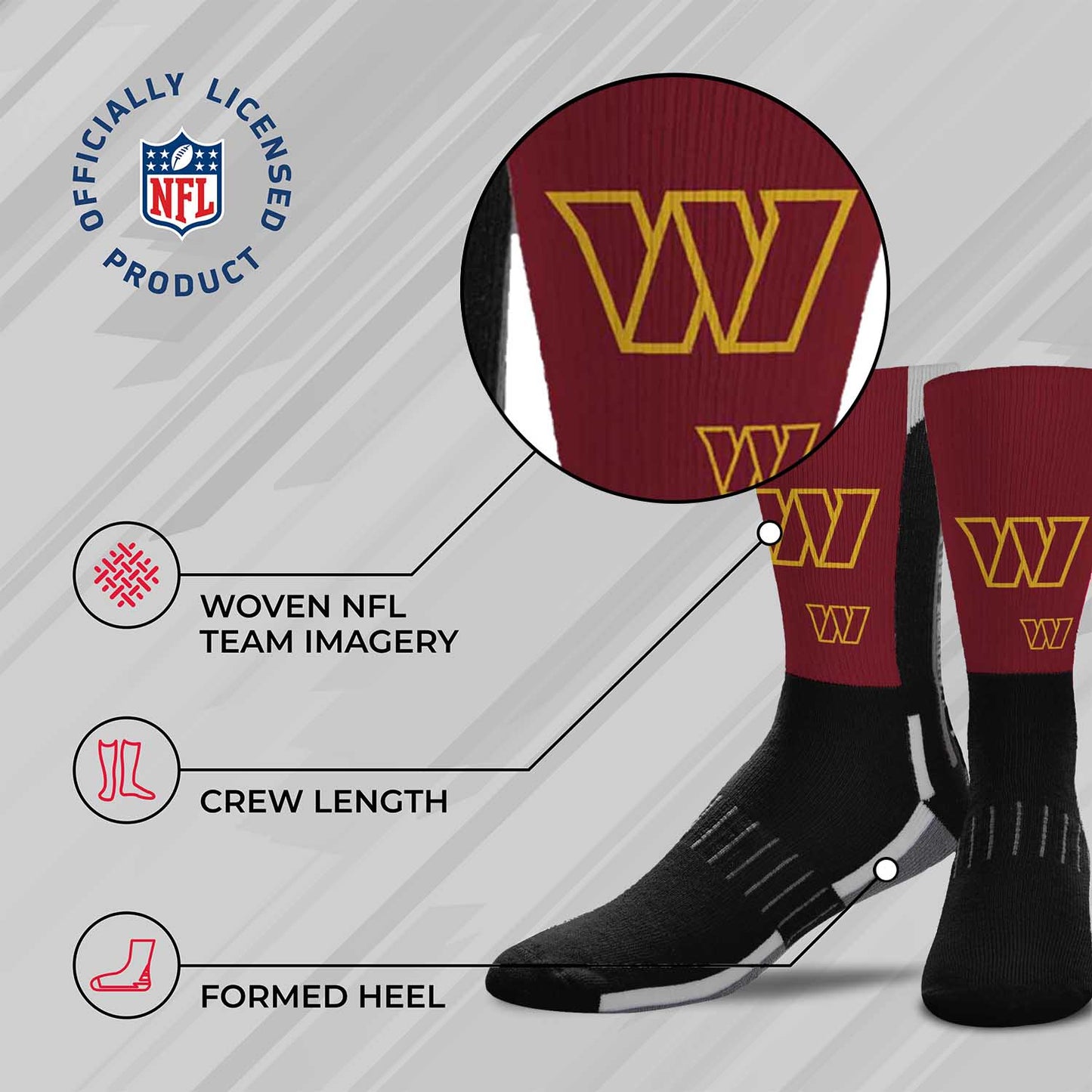 Washington Commanders NFL Youth V Curve Socks - Black
