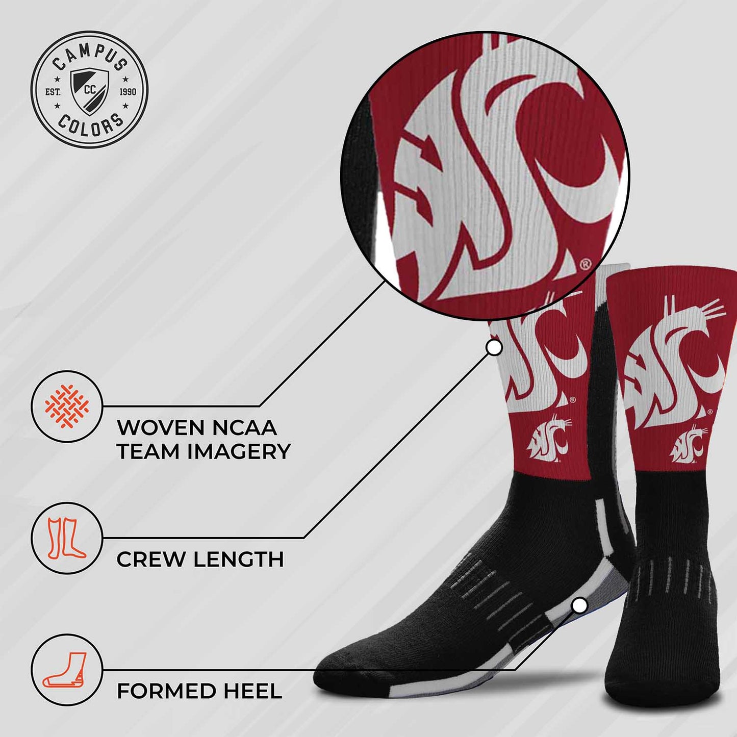 Washington State Cougars NCAA Youth University Socks - Black