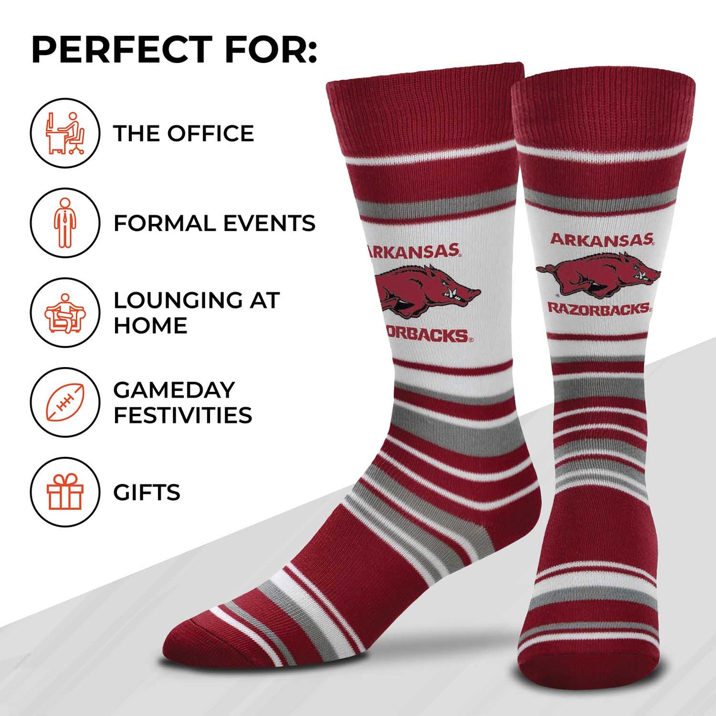 Arkansas Razorbacks Collegiate University Striped Dress Socks - Maroon