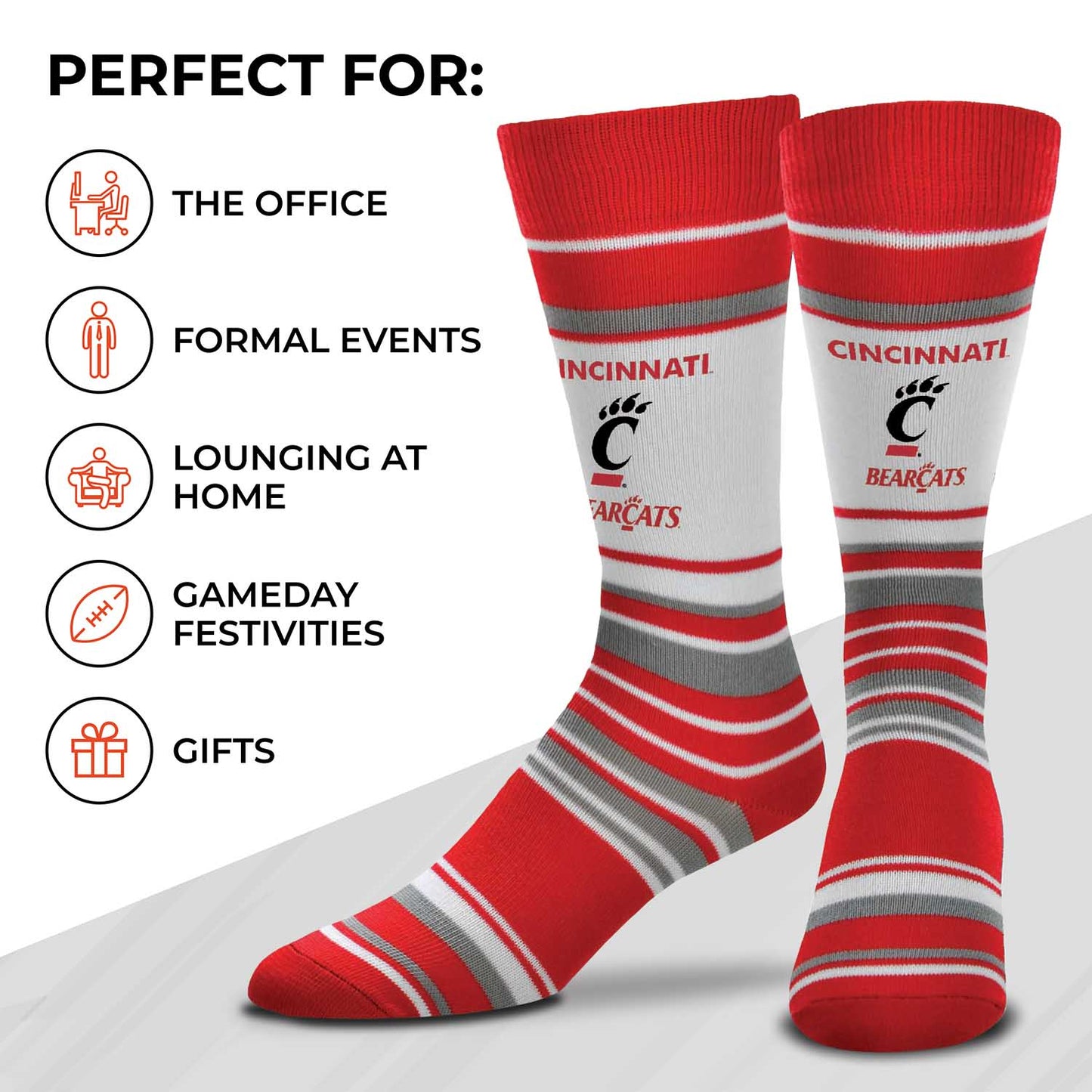Cincinnati  Bearcats Collegiate University Striped Dress Socks - Red