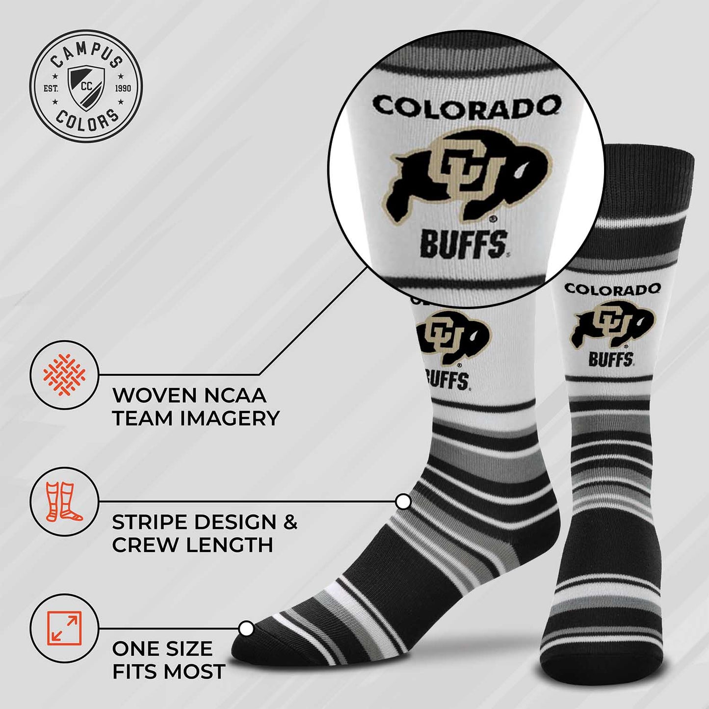Colorado Buffaloes Collegiate University Striped Dress Socks - Black