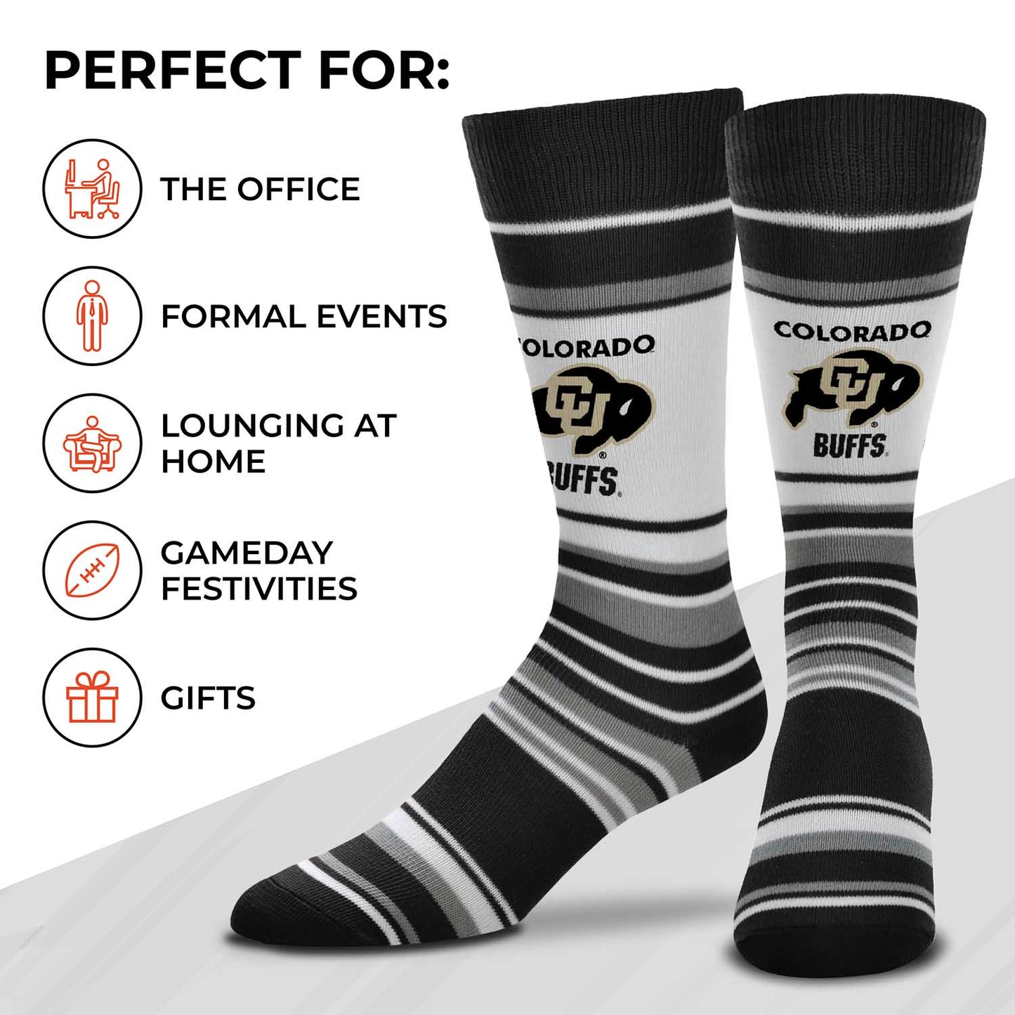Colorado Buffaloes Collegiate University Striped Dress Socks - Black