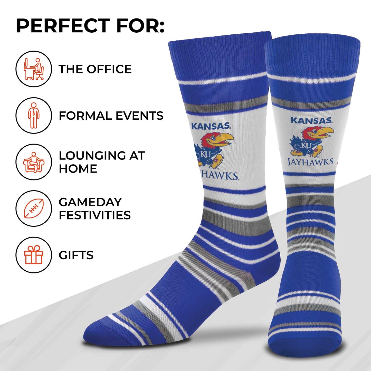 Kansas Jayhawks Collegiate University Striped Dress Socks - Royal