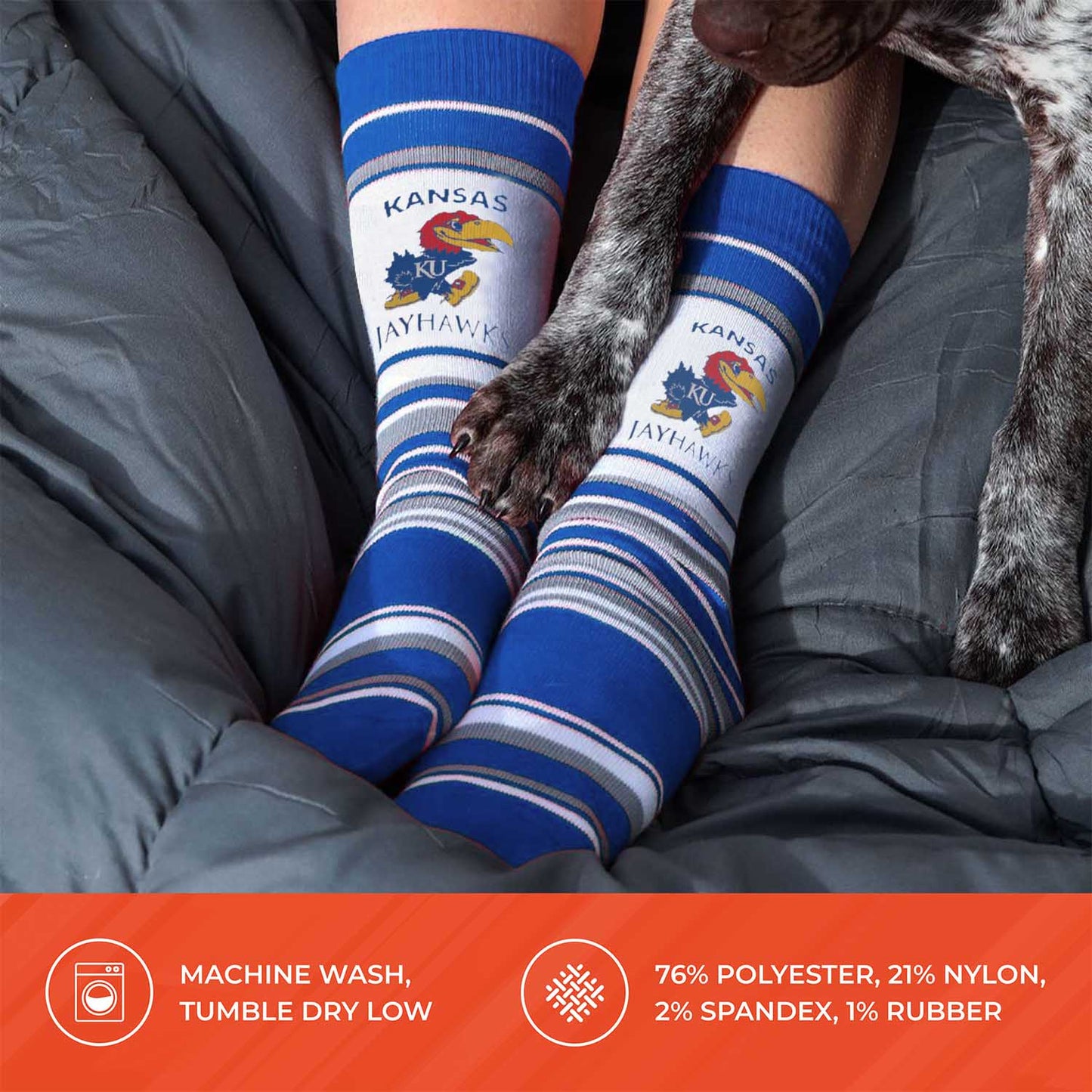 Kansas Jayhawks Collegiate University Striped Dress Socks - Royal