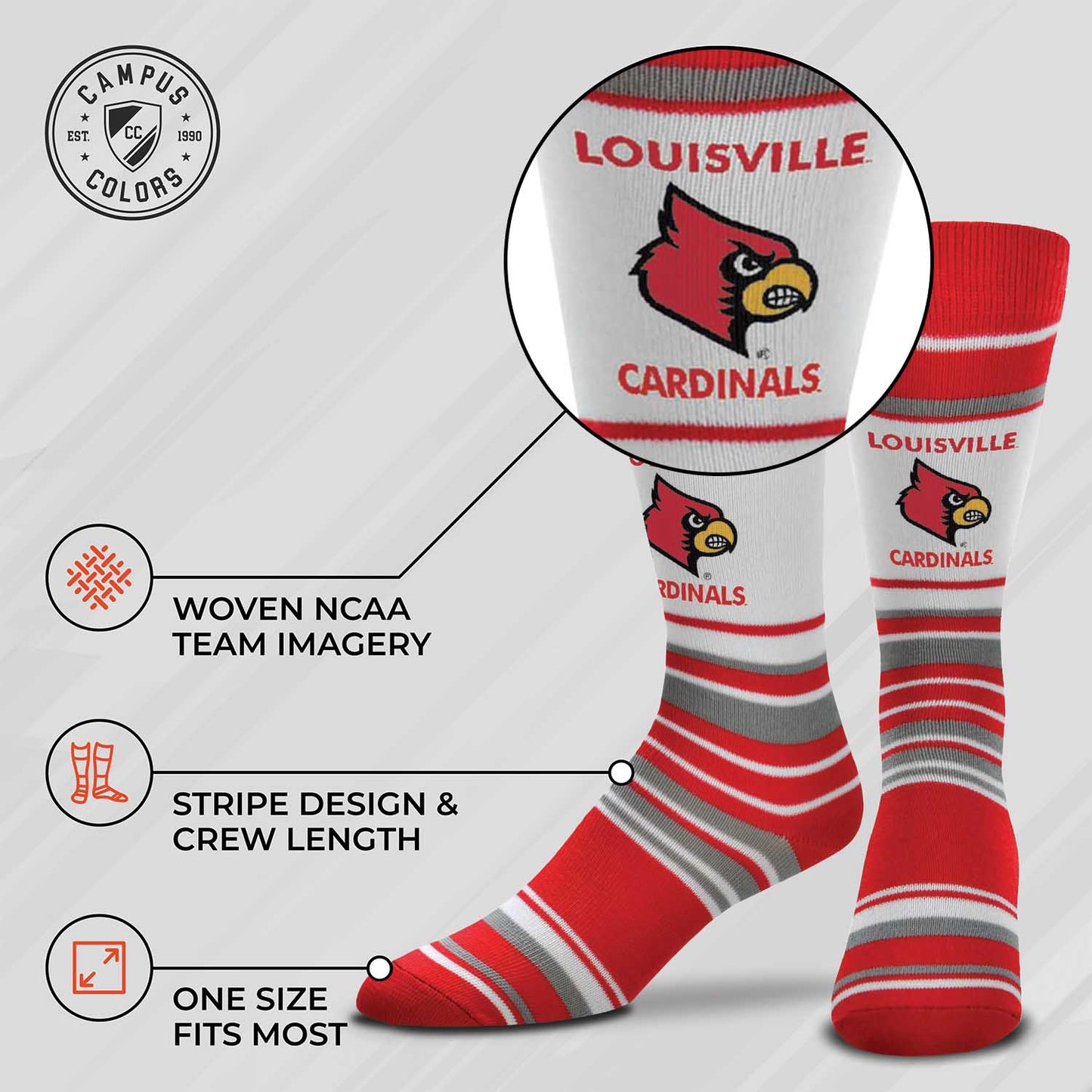Louisville Cardinals Collegiate University Striped Dress Socks - Red