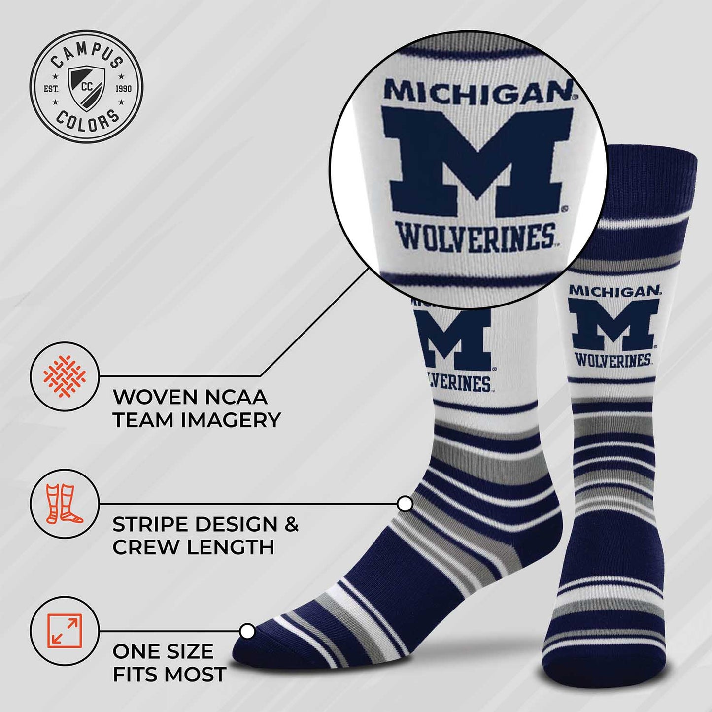 Michigan Wolverines Collegiate University Striped Dress Socks - Navy