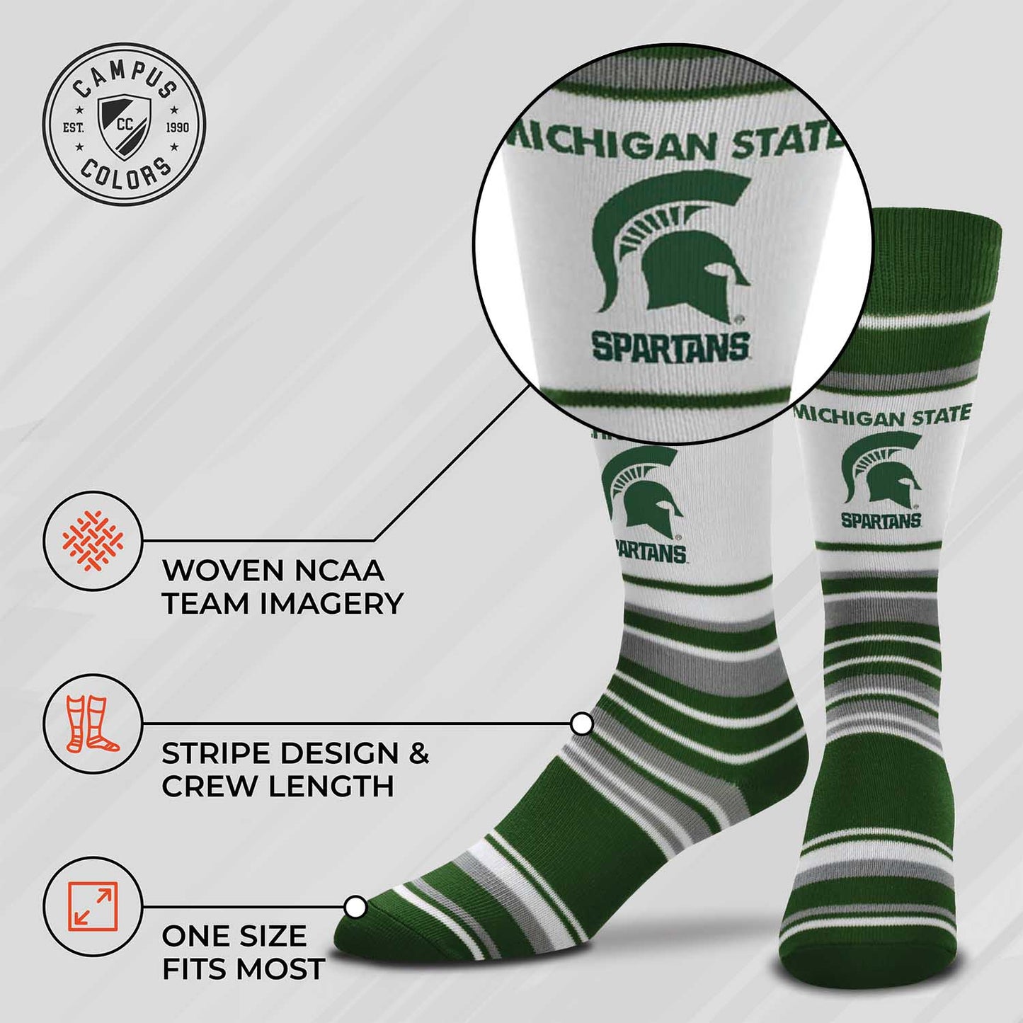 Michigan State Spartans Collegiate University Striped Dress Socks - Green