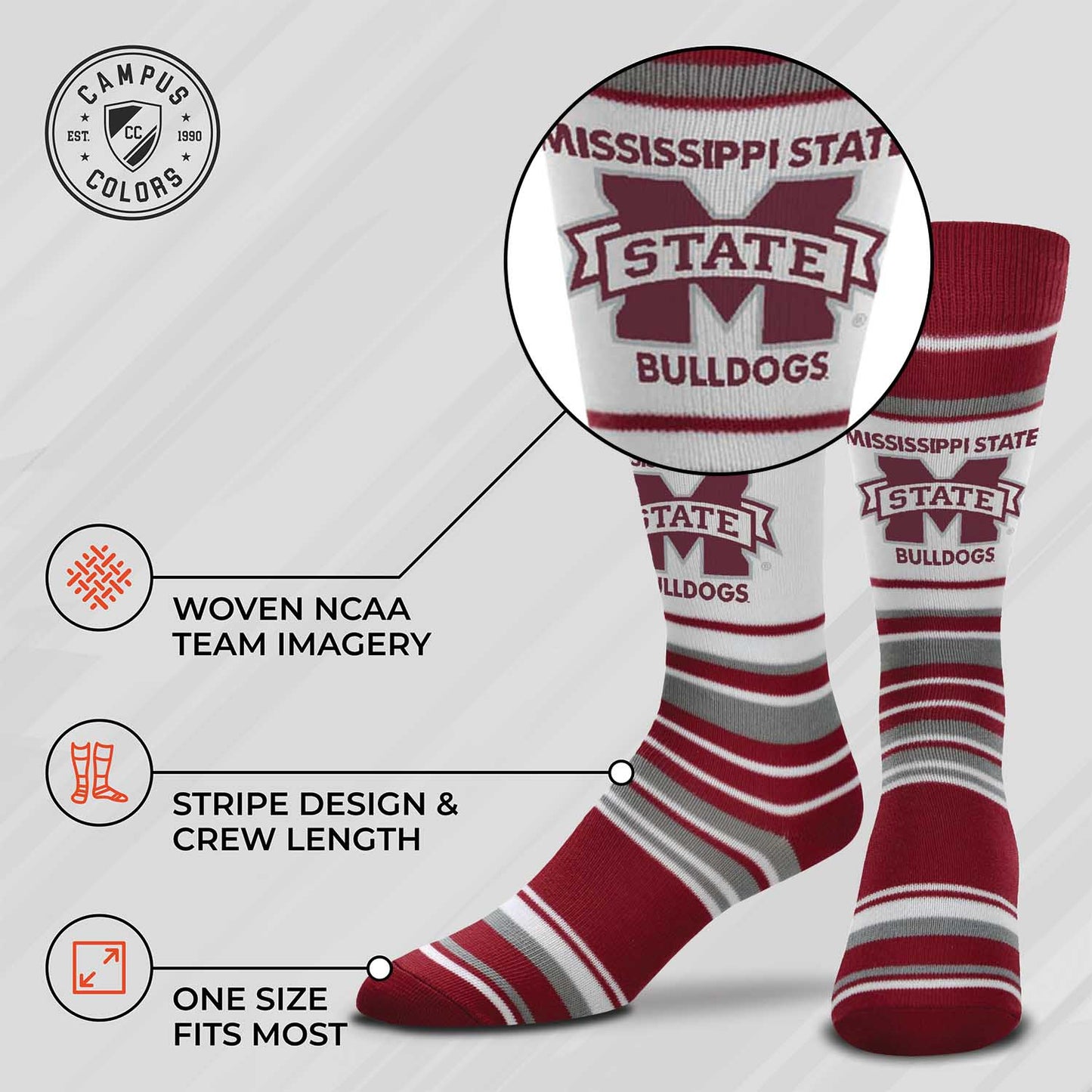 Mississippi State Bulldogs Collegiate University Striped Dress Socks - Maroon
