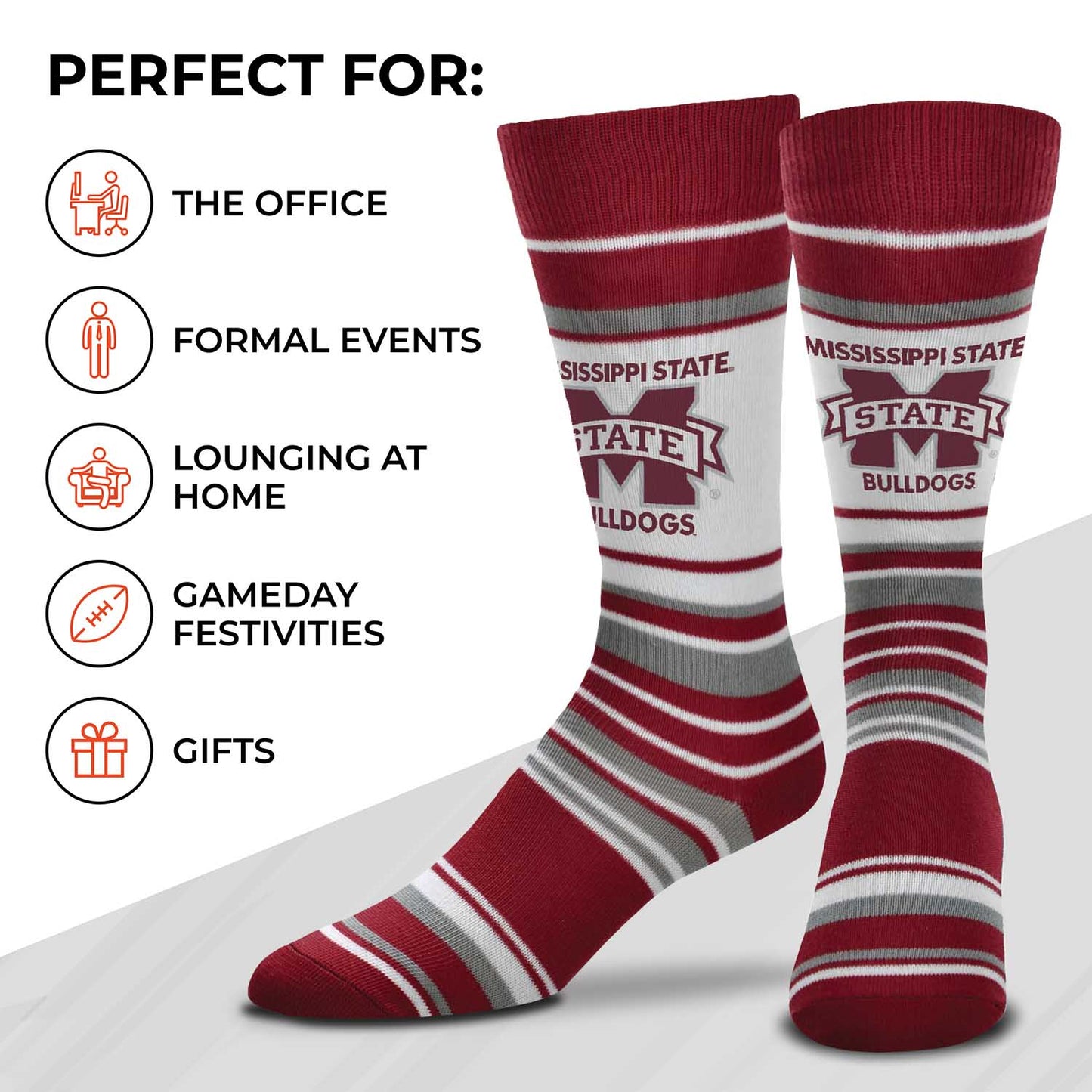 Mississippi State Bulldogs Collegiate University Striped Dress Socks - Maroon