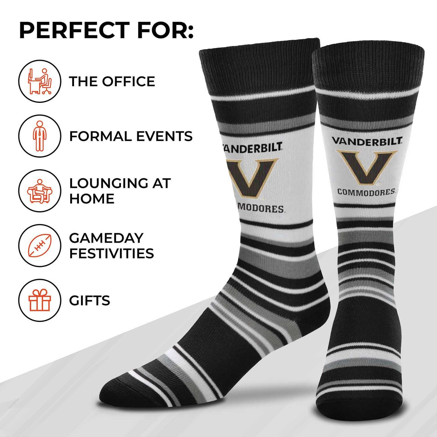 Vanderbilt Commodores Collegiate University Striped Dress Socks - Black