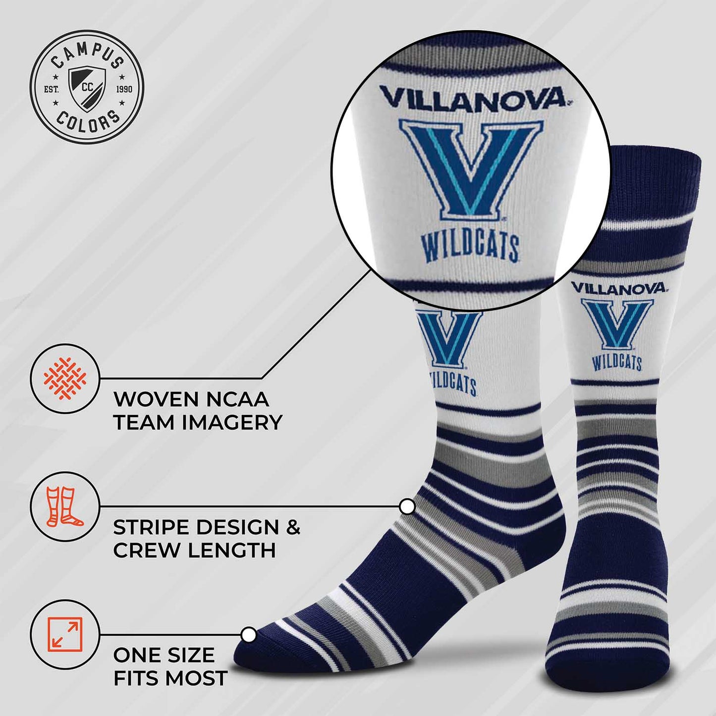 Villanova Wildcats Collegiate University Striped Dress Socks - Navy