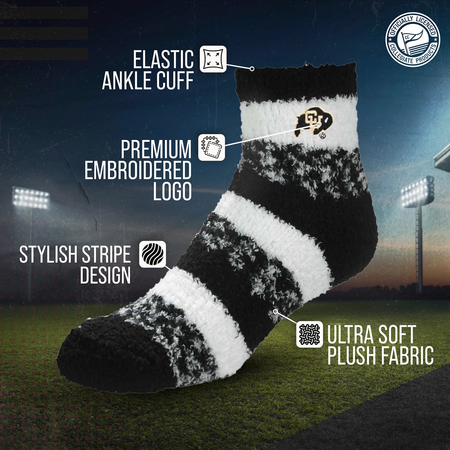 Colorado Buffaloes NCAA Unisex Cozy Soft Sleep Socks - Black