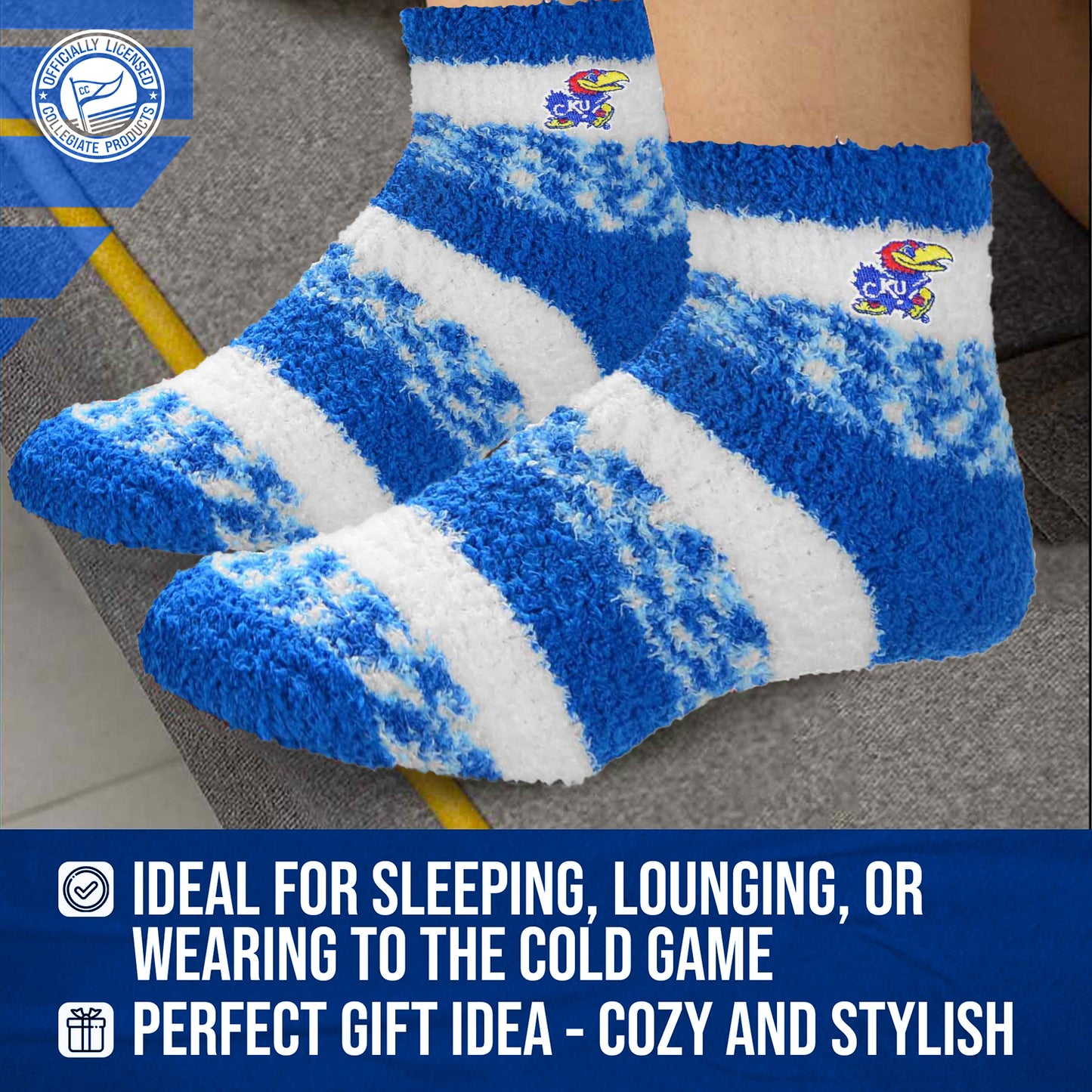 Kansas Jayhawks NCAA Unisex Cozy Soft Sleep Socks - Royal