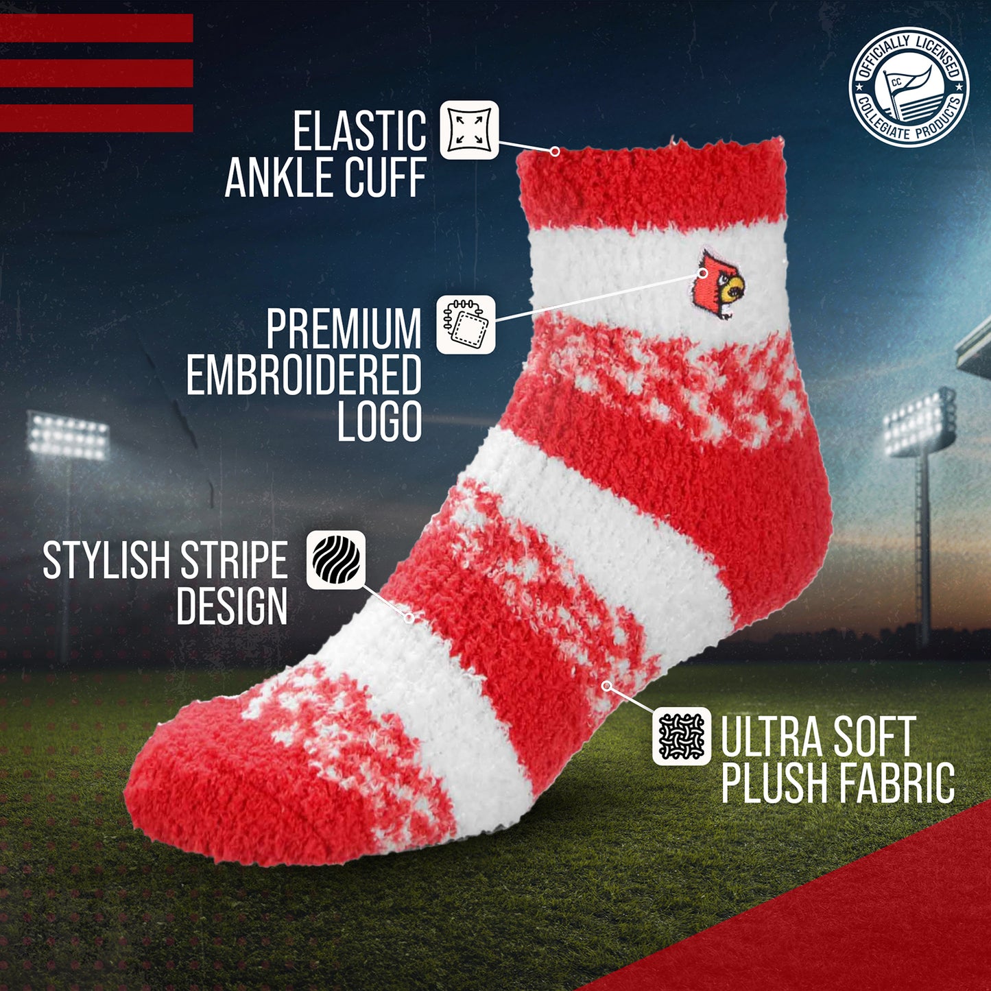 Louisville Cardinals NCAA Unisex Cozy Soft Sleep Socks - Red