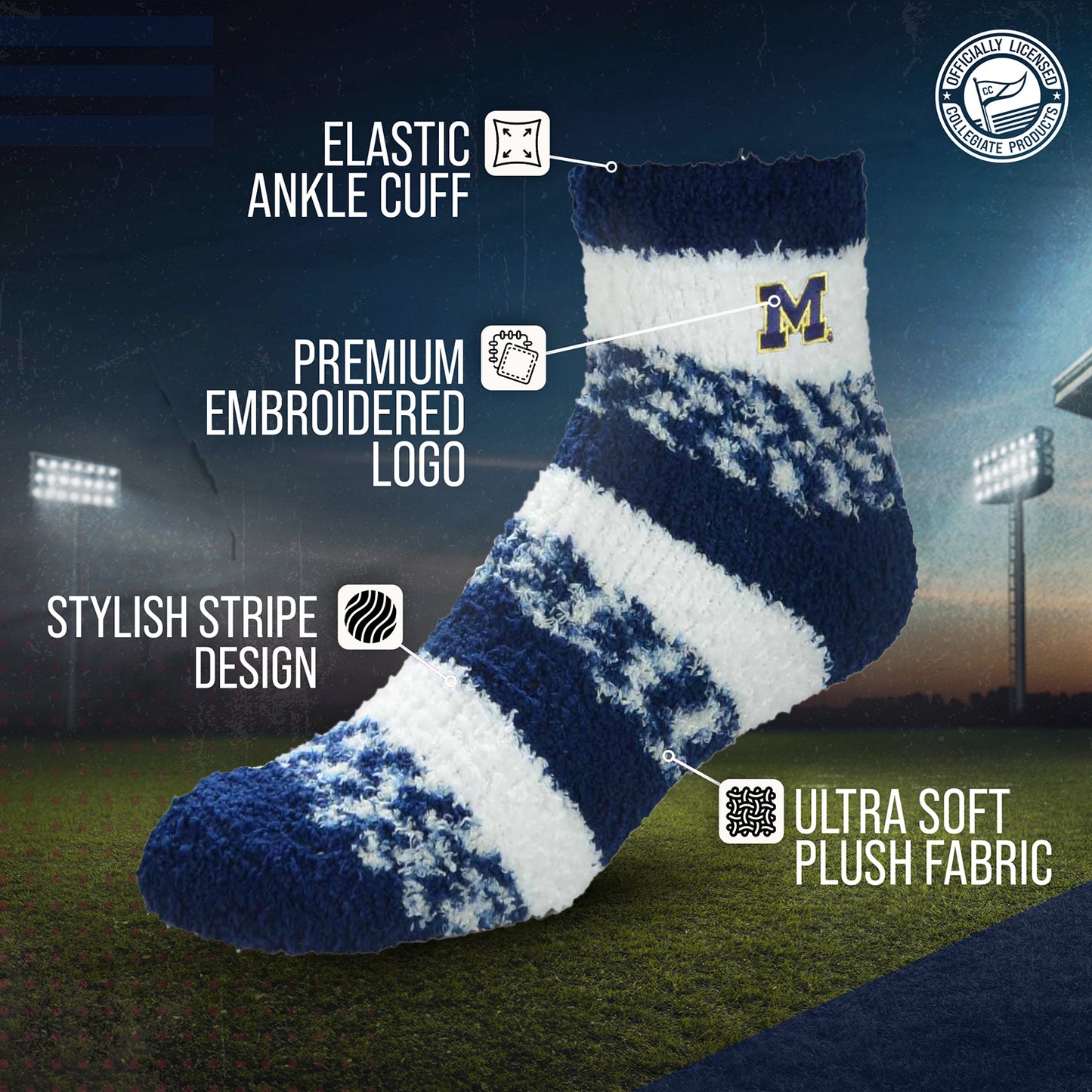 Michigan Wolverines NCAA Unisex Cozy Soft Sleep Socks - Navy