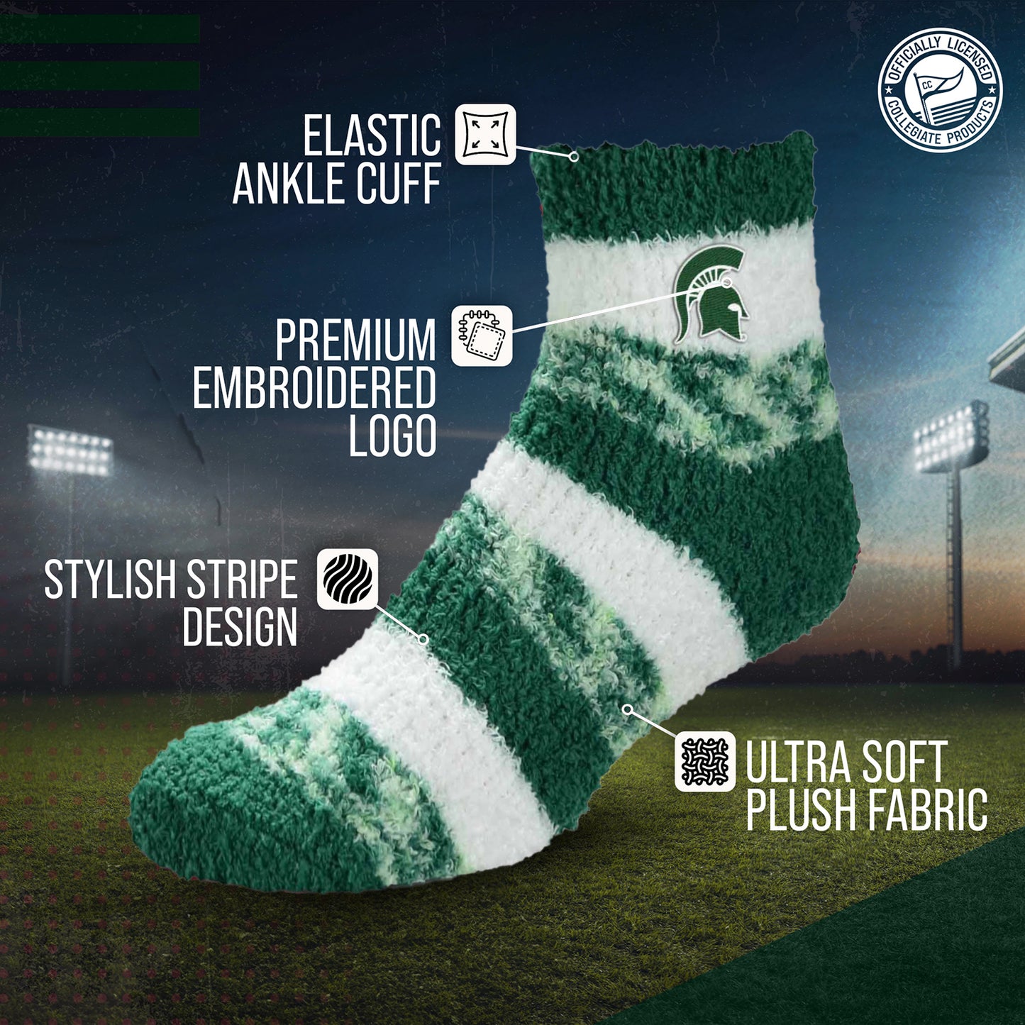Michigan State Spartans NCAA Unisex Cozy Soft Sleep Socks - Forest Green