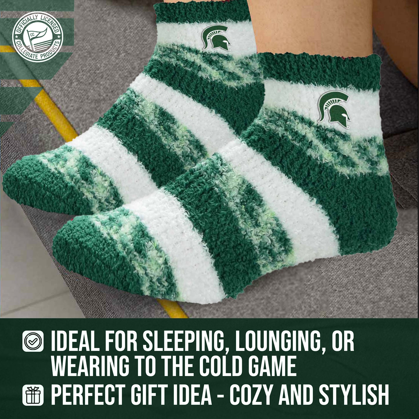 Michigan State Spartans NCAA Unisex Cozy Soft Sleep Socks - Forest Green