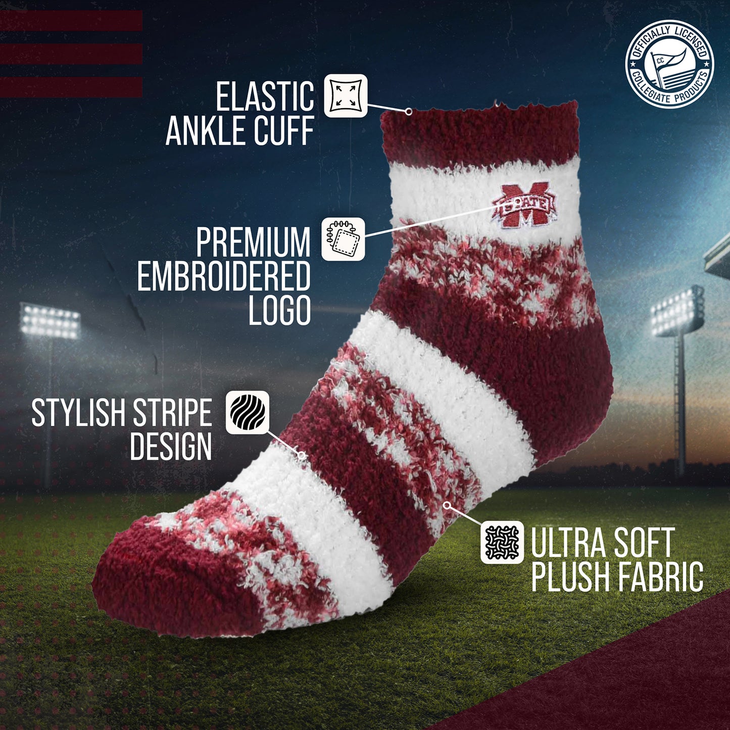Mississippi State Bulldogs NCAA Unisex Cozy Soft Sleep Socks - Maroon