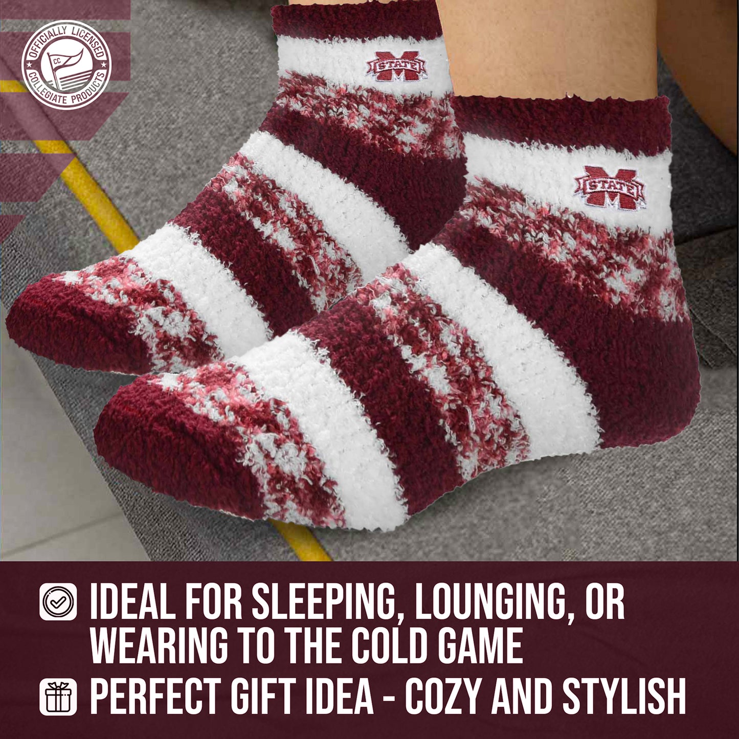 Mississippi State Bulldogs NCAA Unisex Cozy Soft Sleep Socks - Maroon