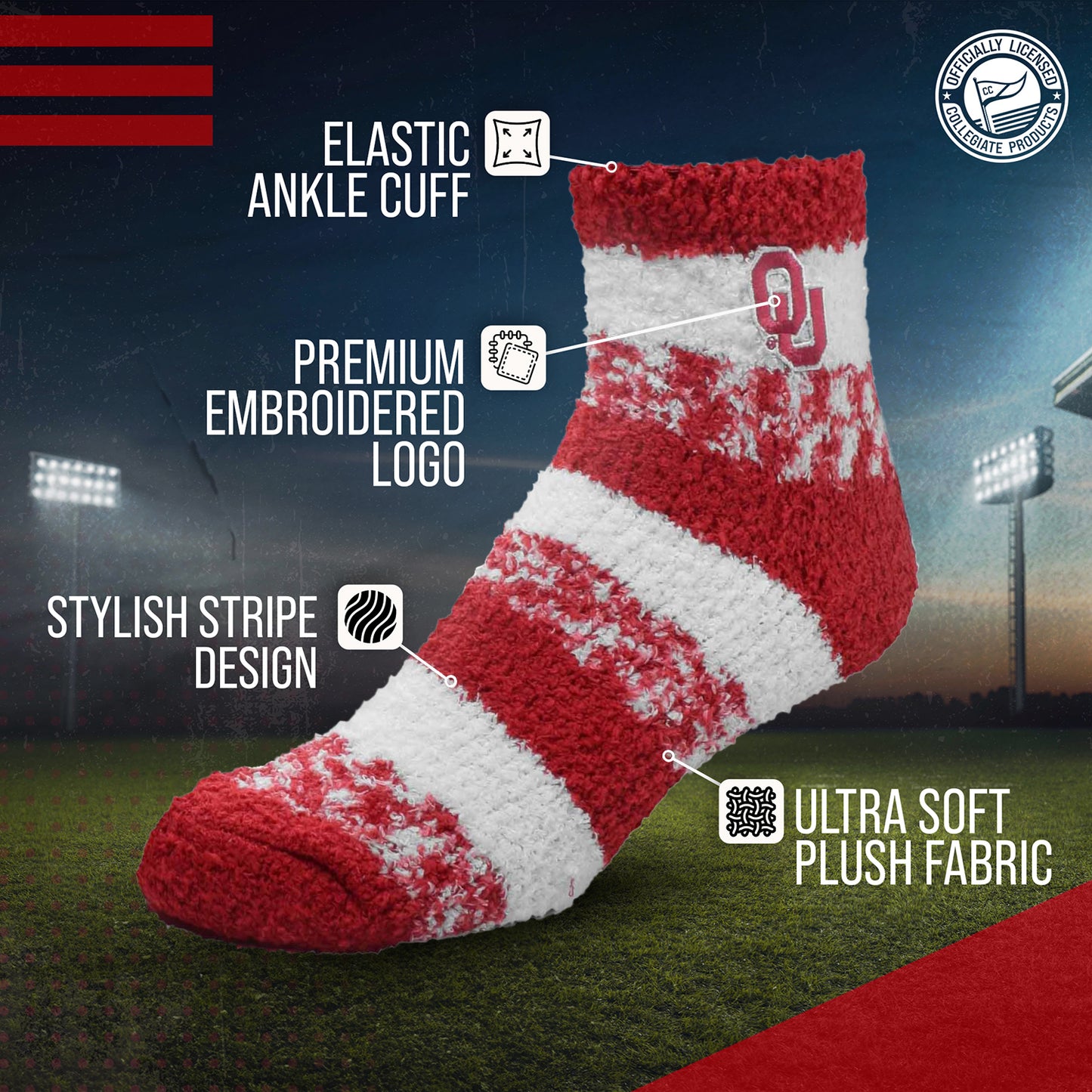 Oklahoma Sooners NCAA Unisex Cozy Soft Sleep Socks - Cardinal