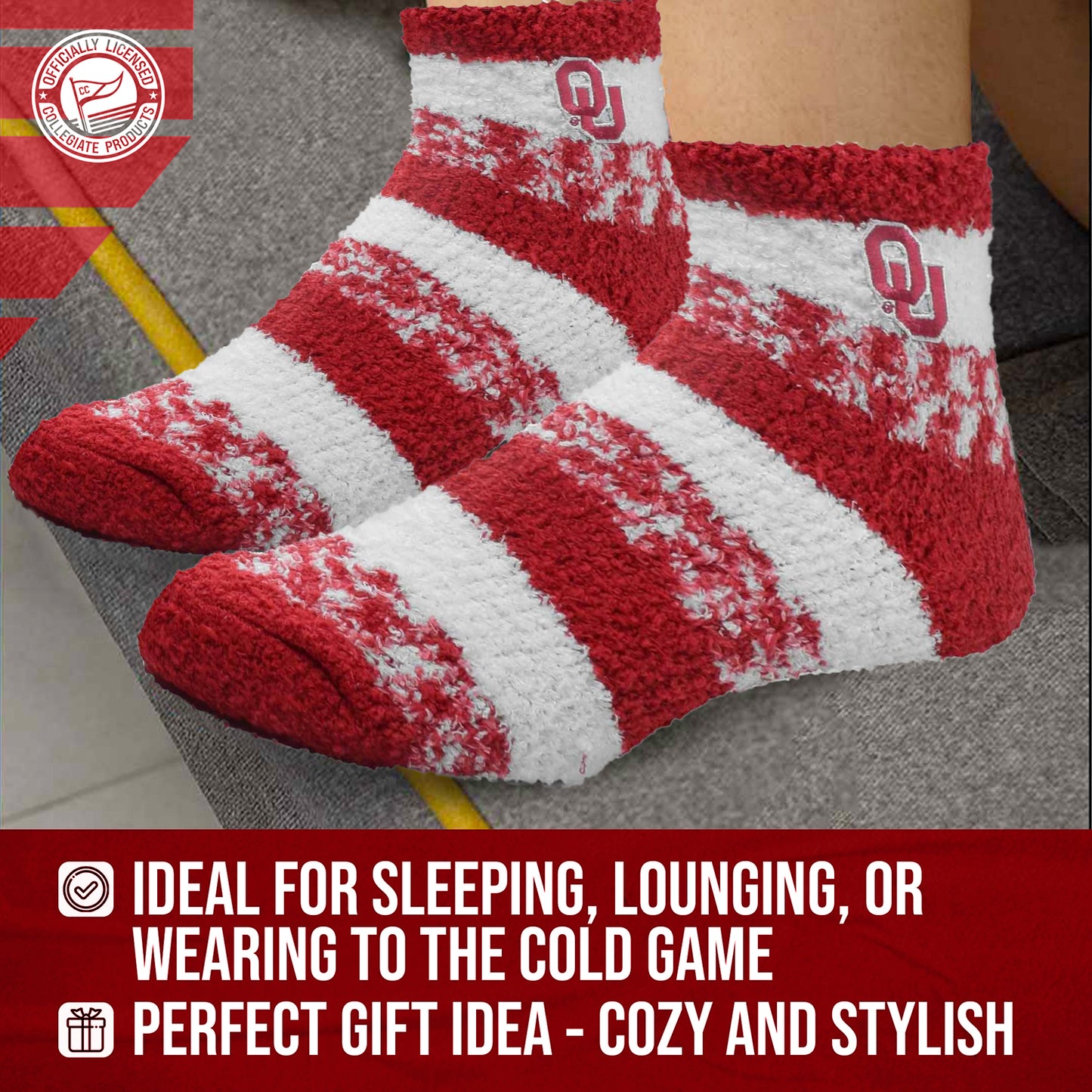 Oklahoma Sooners NCAA Unisex Cozy Soft Sleep Socks - Cardinal