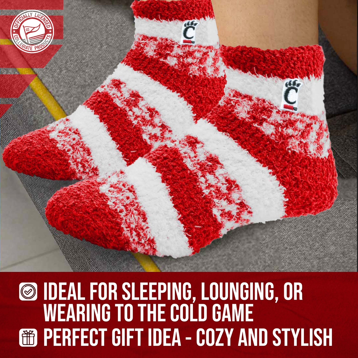 Cincinnati  Bearcats NCAA Unisex Cozy Soft Sleep Socks - Red
