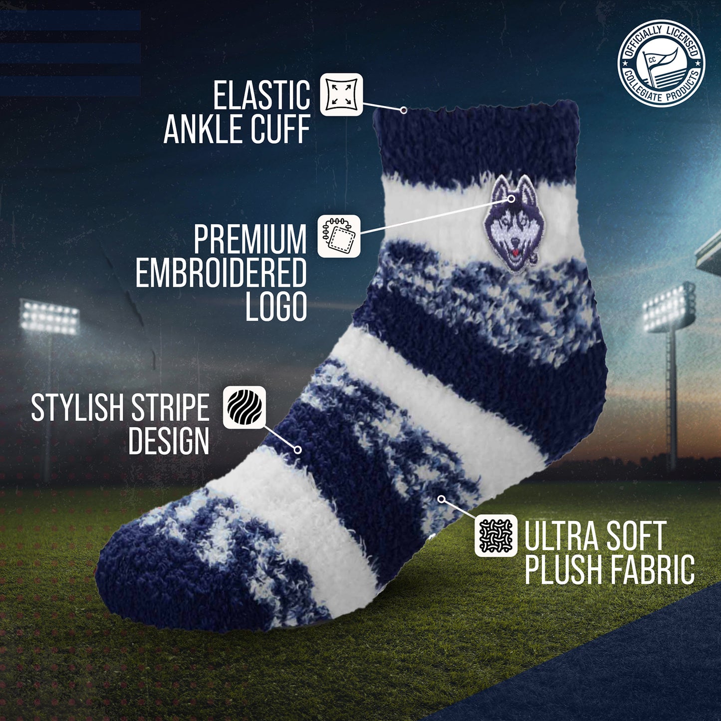 UCONN Huskies NCAA Unisex Cozy Soft Sleep Socks - Navy