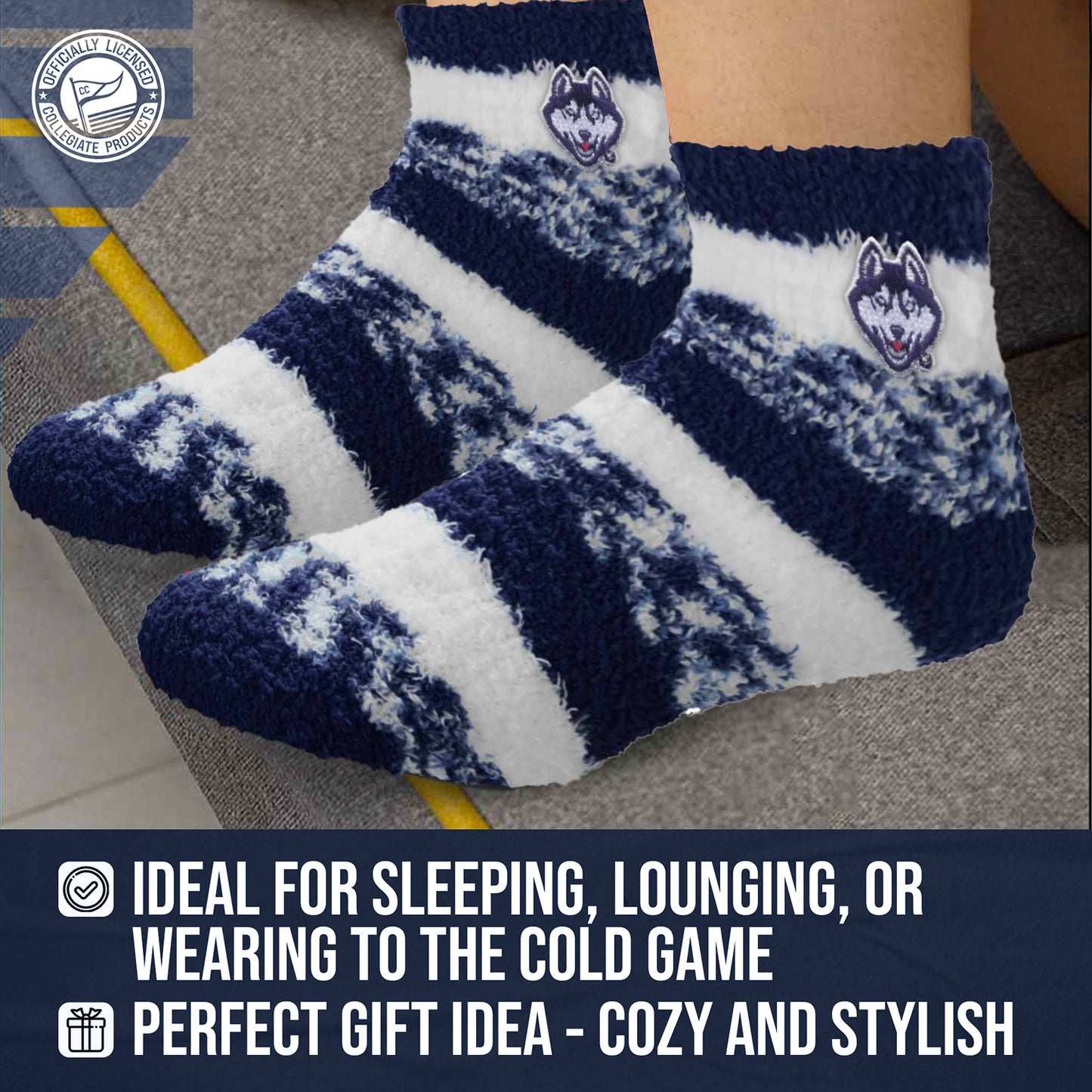 UCONN Huskies NCAA Unisex Cozy Soft Sleep Socks - Navy