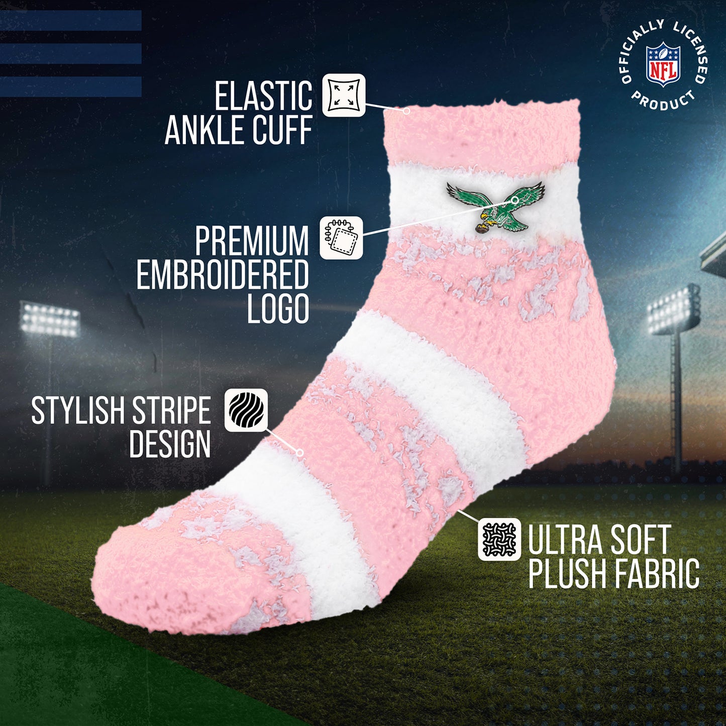 Philadelphia Eagles Women's NFL Football Cozy Soft Sleep Socks - Pink