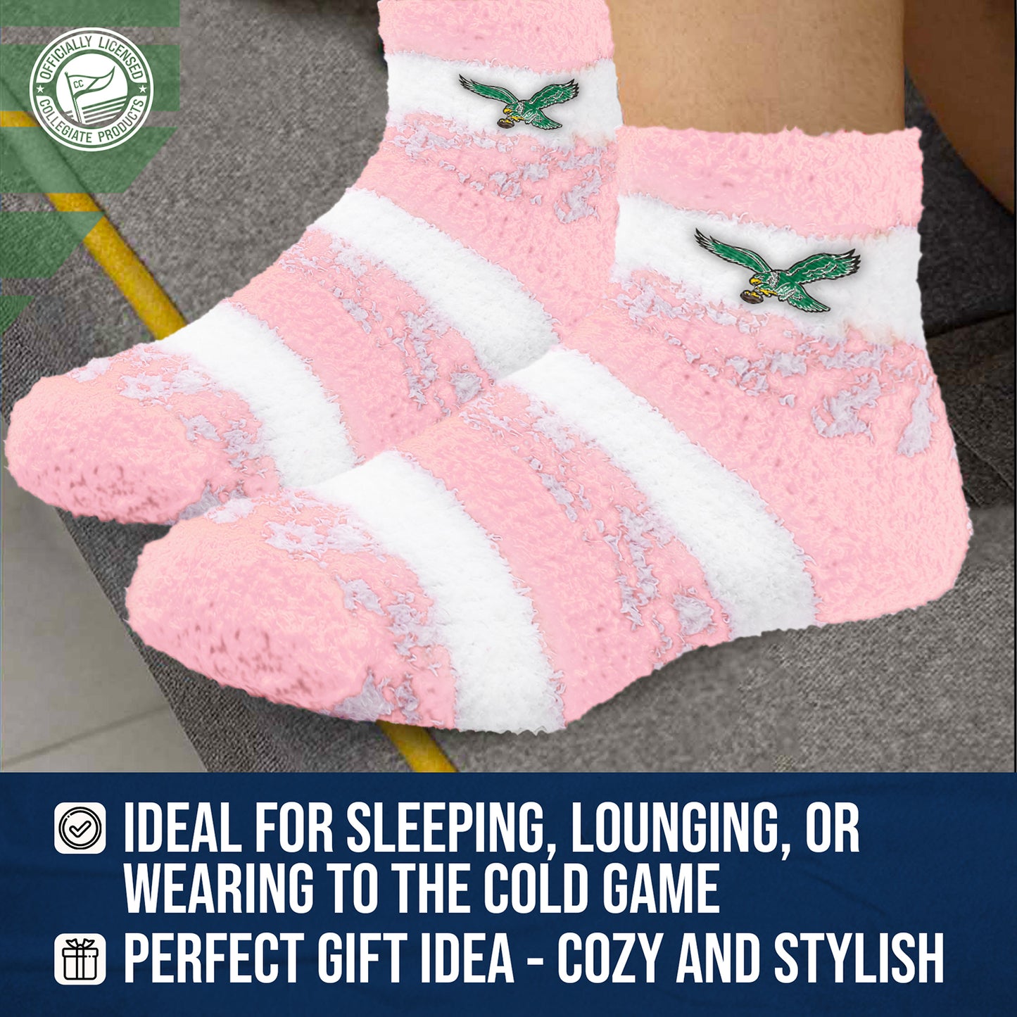 Philadelphia Eagles Women's NFL Football Cozy Soft Sleep Socks - Pink