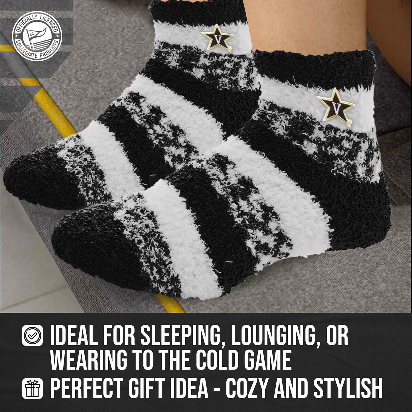 Vanderbilt Commodores NCAA Unisex Cozy Soft Sleep Socks - Black