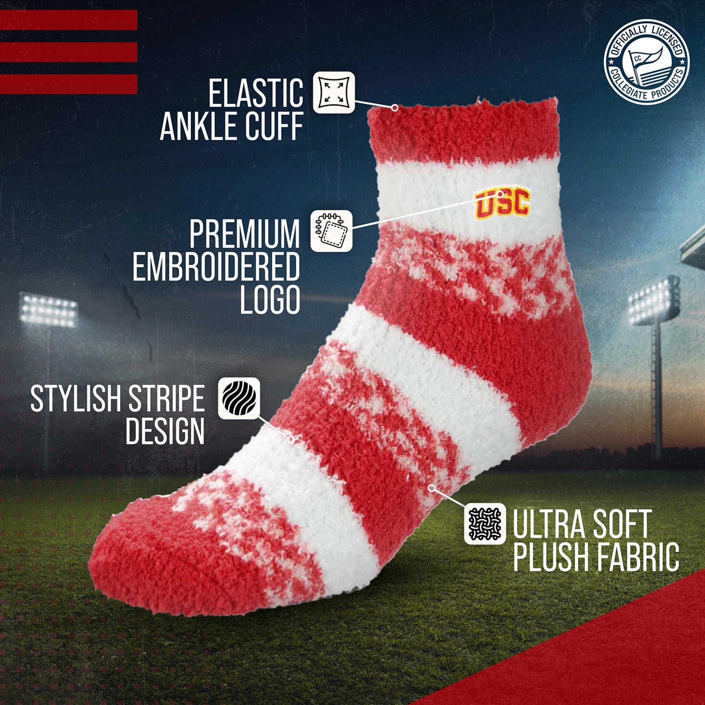 USC Trojans NCAA Unisex Cozy Soft Sleep Socks - Cardinal