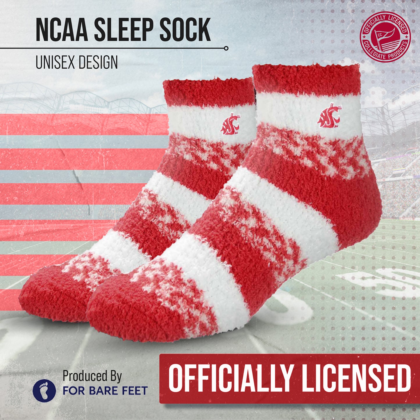 Washington State Cougars NCAA Unisex Cozy Soft Sleep Socks - Cardinal
