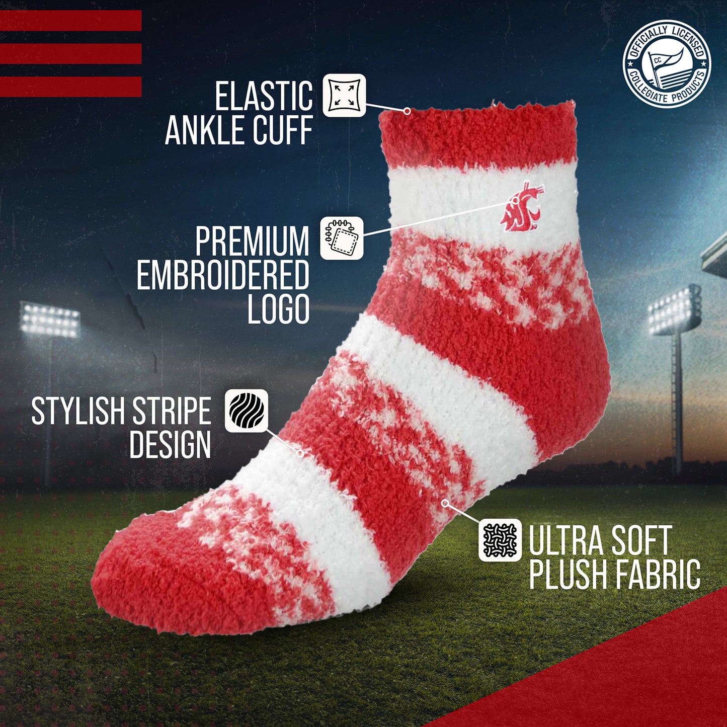 Washington State Cougars NCAA Unisex Cozy Soft Sleep Socks - Cardinal