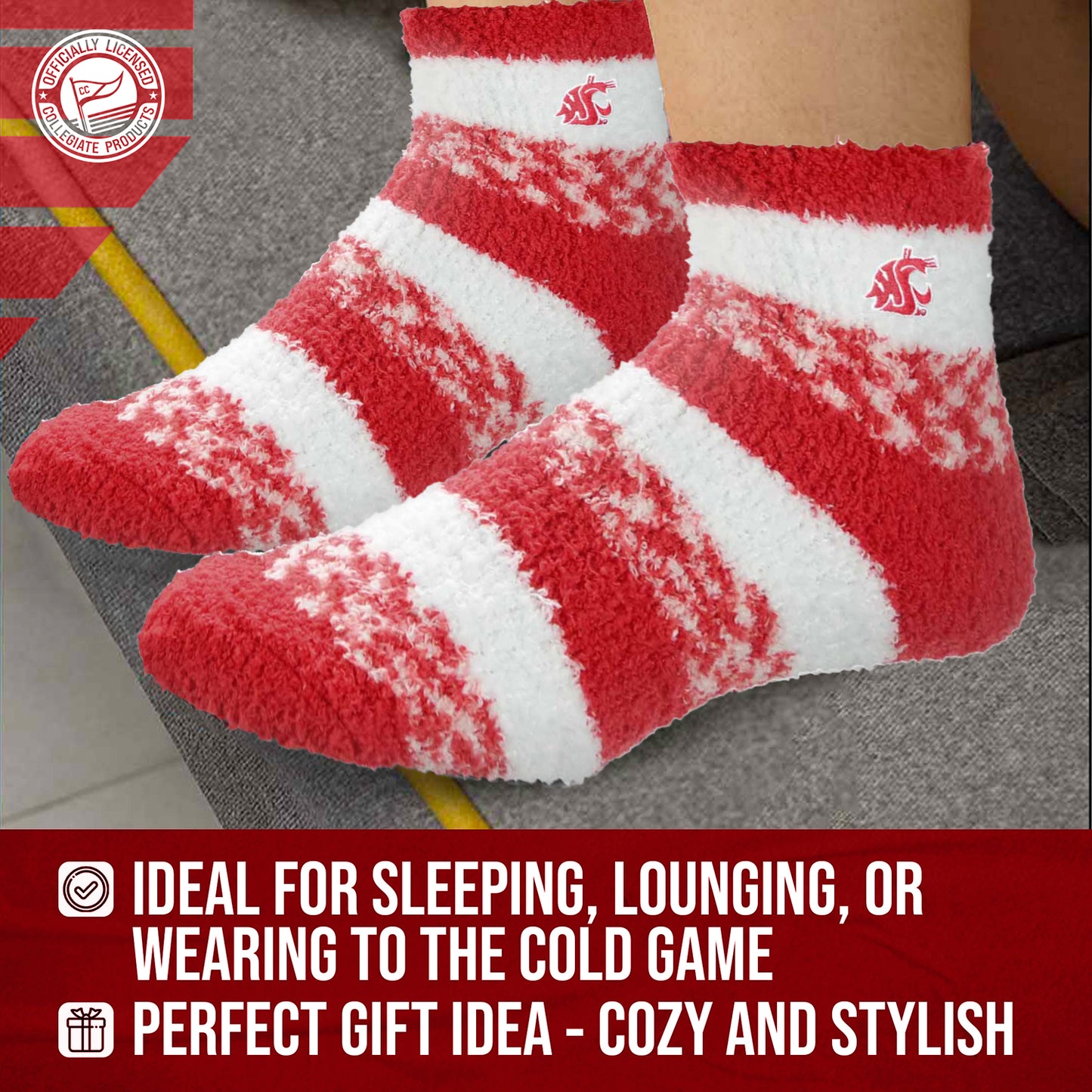 Washington State Cougars NCAA Unisex Cozy Soft Sleep Socks - Cardinal