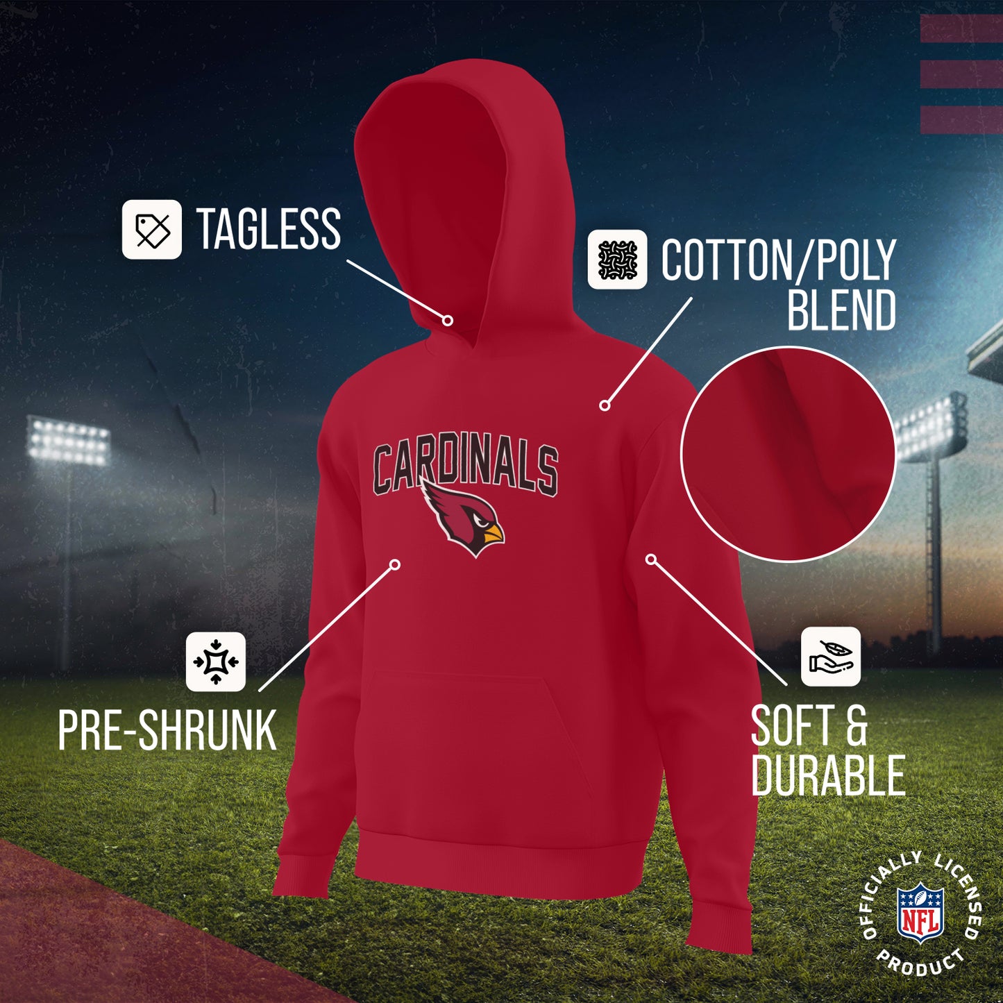 Arizona Cardinals NFL Youth Home Team Hoodie- Kids Hooded Sweatshirt - Cardinal