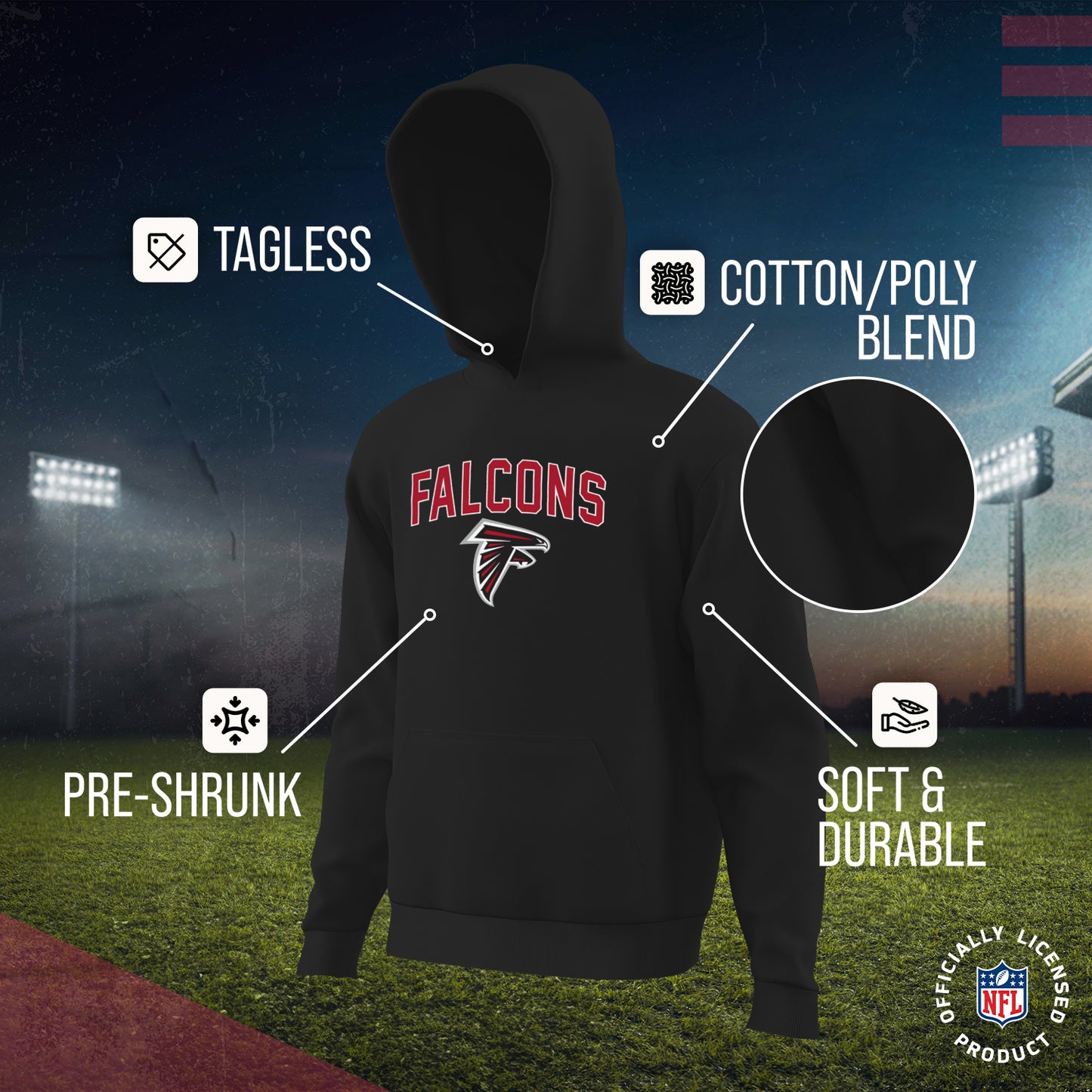 Atlanta Falcons NFL Youth Home Team Hoodie- Kids Hooded Sweatshirt - Black