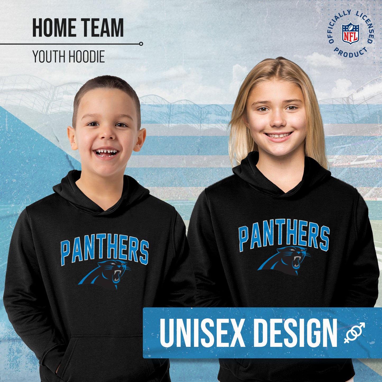Carolina Panthers NFL Youth Home Team Hoodie- Kids Hooded Sweatshirt - Black
