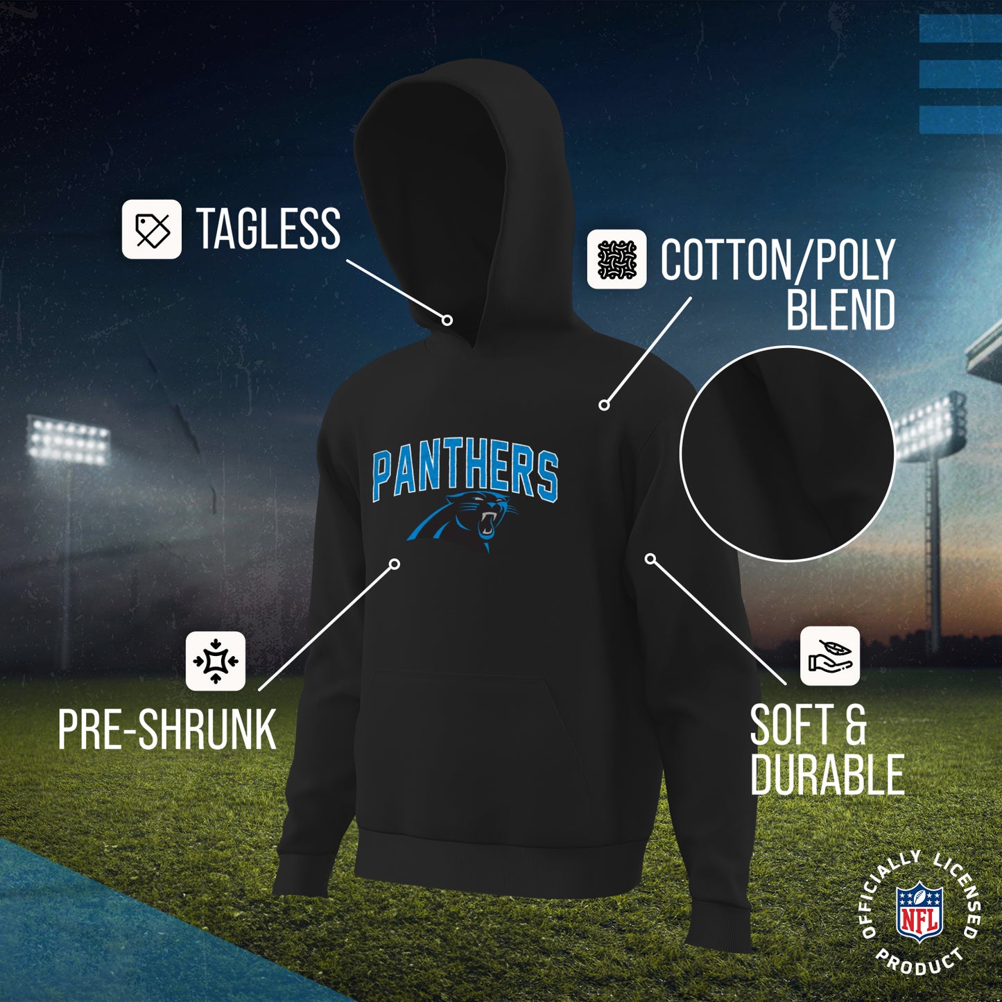 Carolina Panthers NFL Youth Home Team Hoodie- Kids Hooded Sweatshirt - Black