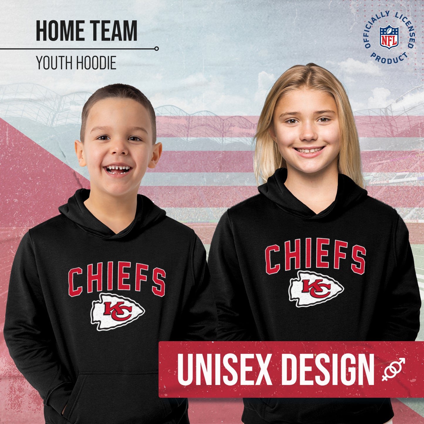 Kansas City Chiefs NFL Youth Home Team Hoodie- Kids Hooded Sweatshirt - Black