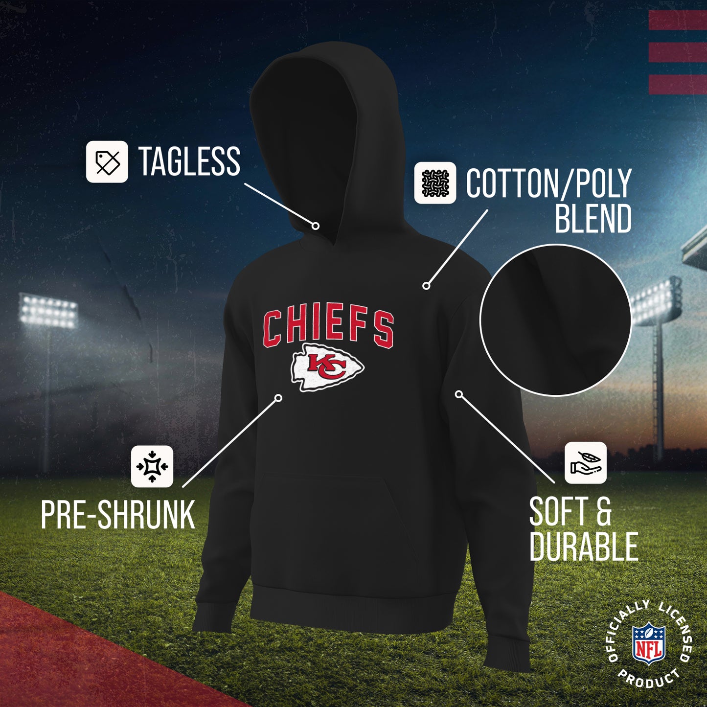Kansas City Chiefs NFL Youth Home Team Hoodie- Kids Hooded Sweatshirt - Black