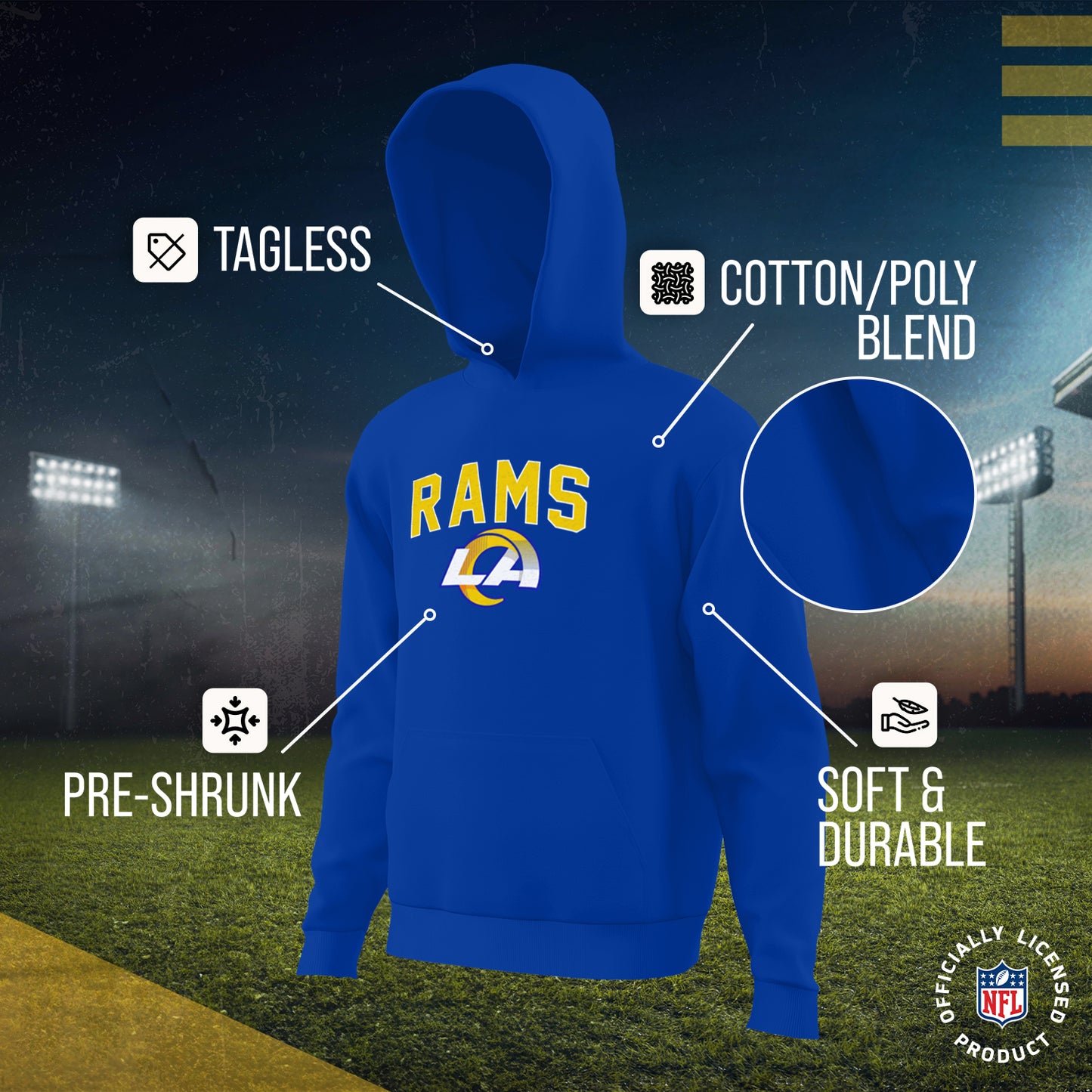 Los Angeles Rams NFL Youth Home Team Hoodie- Kids Hooded Sweatshirt - Royal