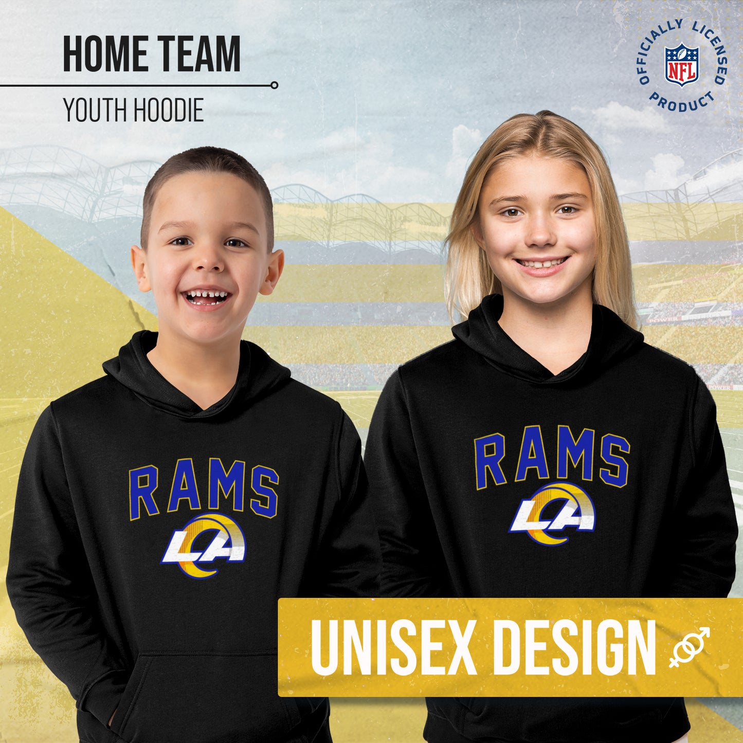 Los Angeles Rams NFL Youth Home Team Hoodie- Kids Hooded Sweatshirt - Black