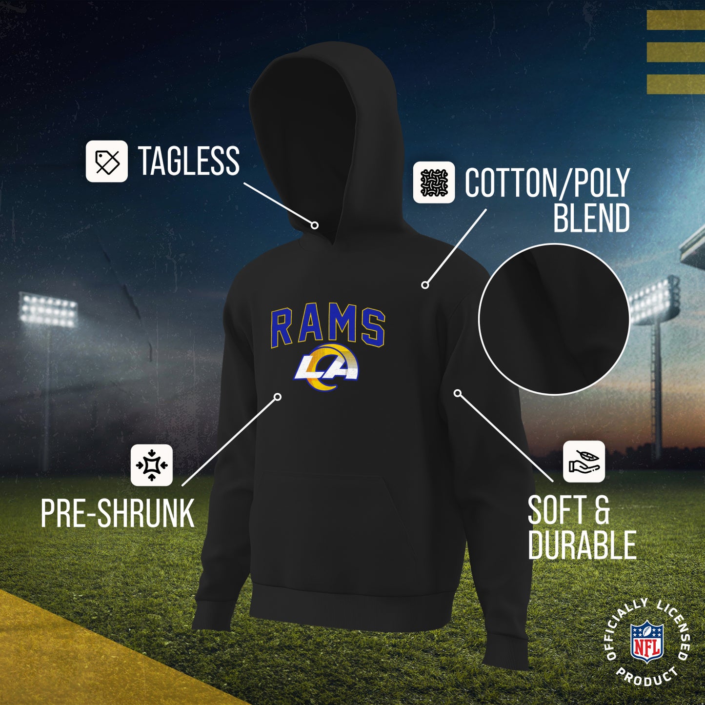 Los Angeles Rams NFL Youth Home Team Hoodie- Kids Hooded Sweatshirt - Black